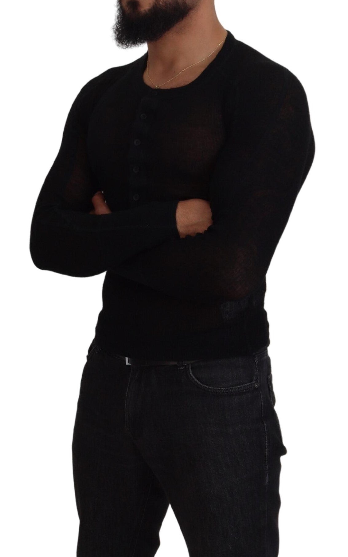 Dolce & Gabbana Black Cashmere Button Pullover Sweater Dolce & Gabbana