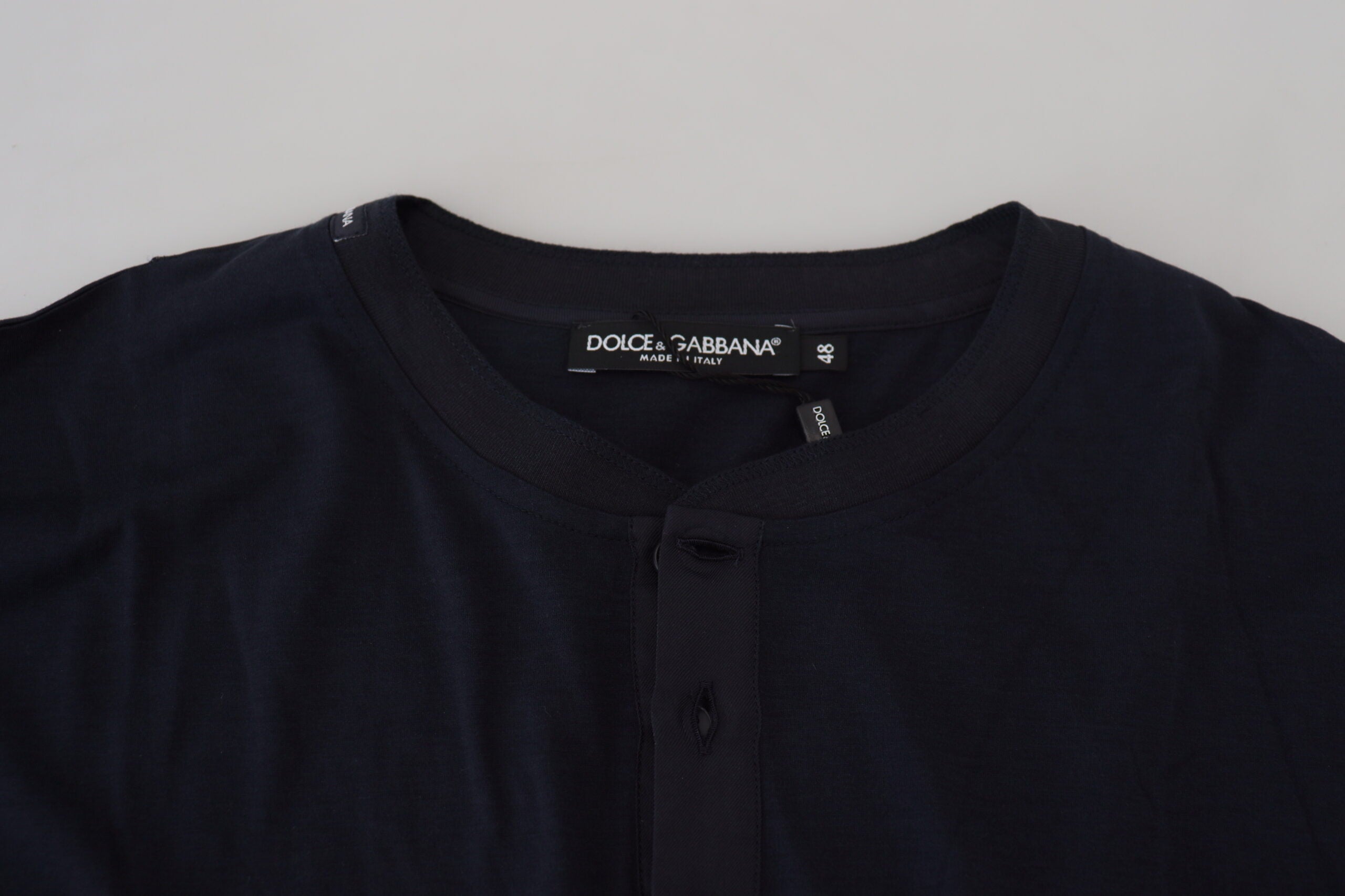 Dolce & Gabbana Blue Cotton Button Crewneck Pullover Sweater Dolce & Gabbana