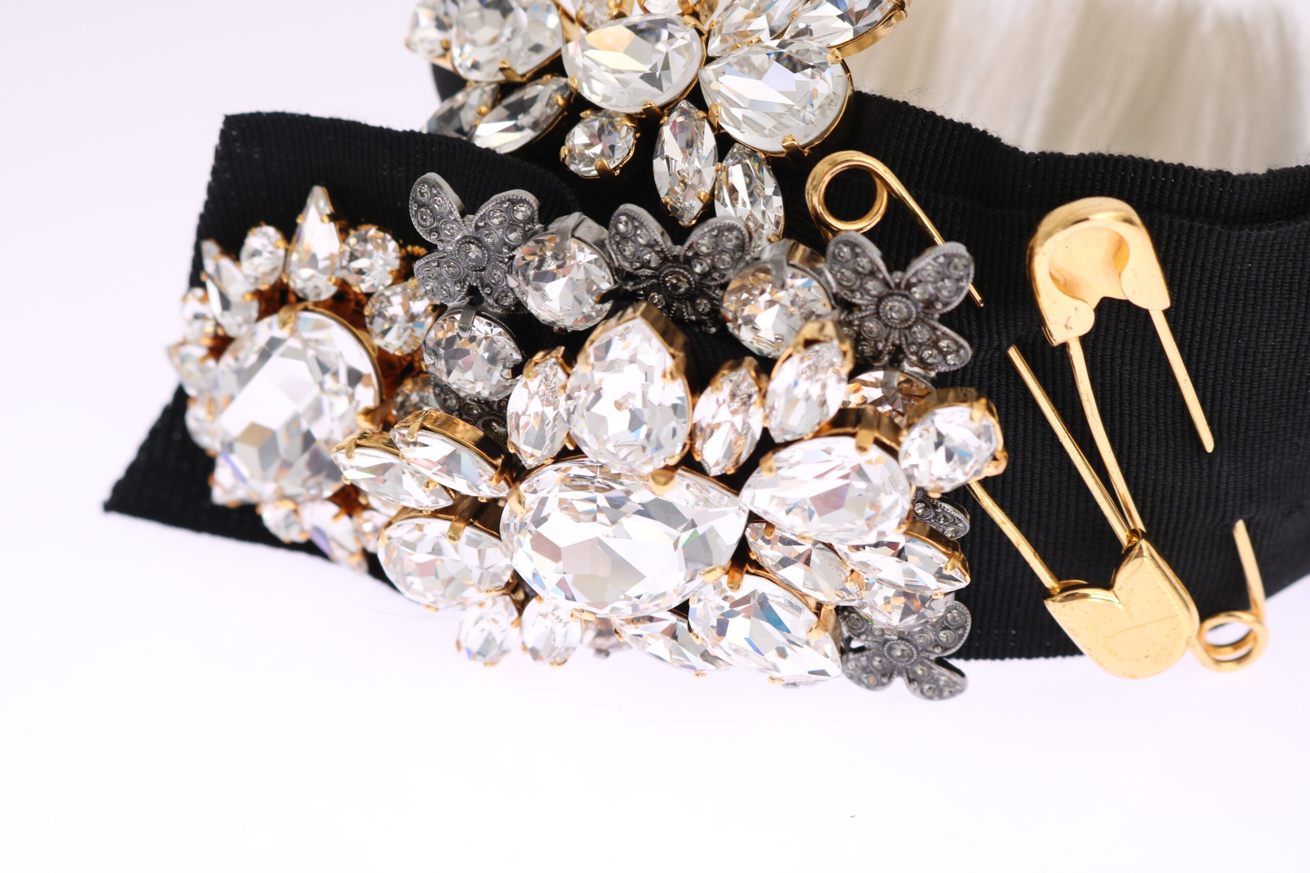 Dolce & Gabbana Black Crystal White Hair Parrucchiera Headband Diadem Dolce & Gabbana