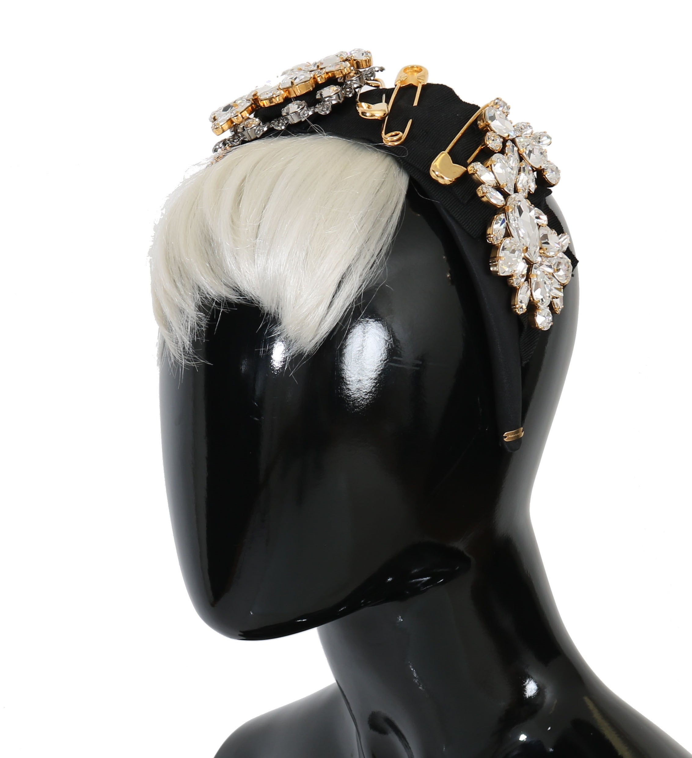 Dolce & Gabbana Black Crystal White Hair Parrucchiera Headband Diadem Dolce & Gabbana