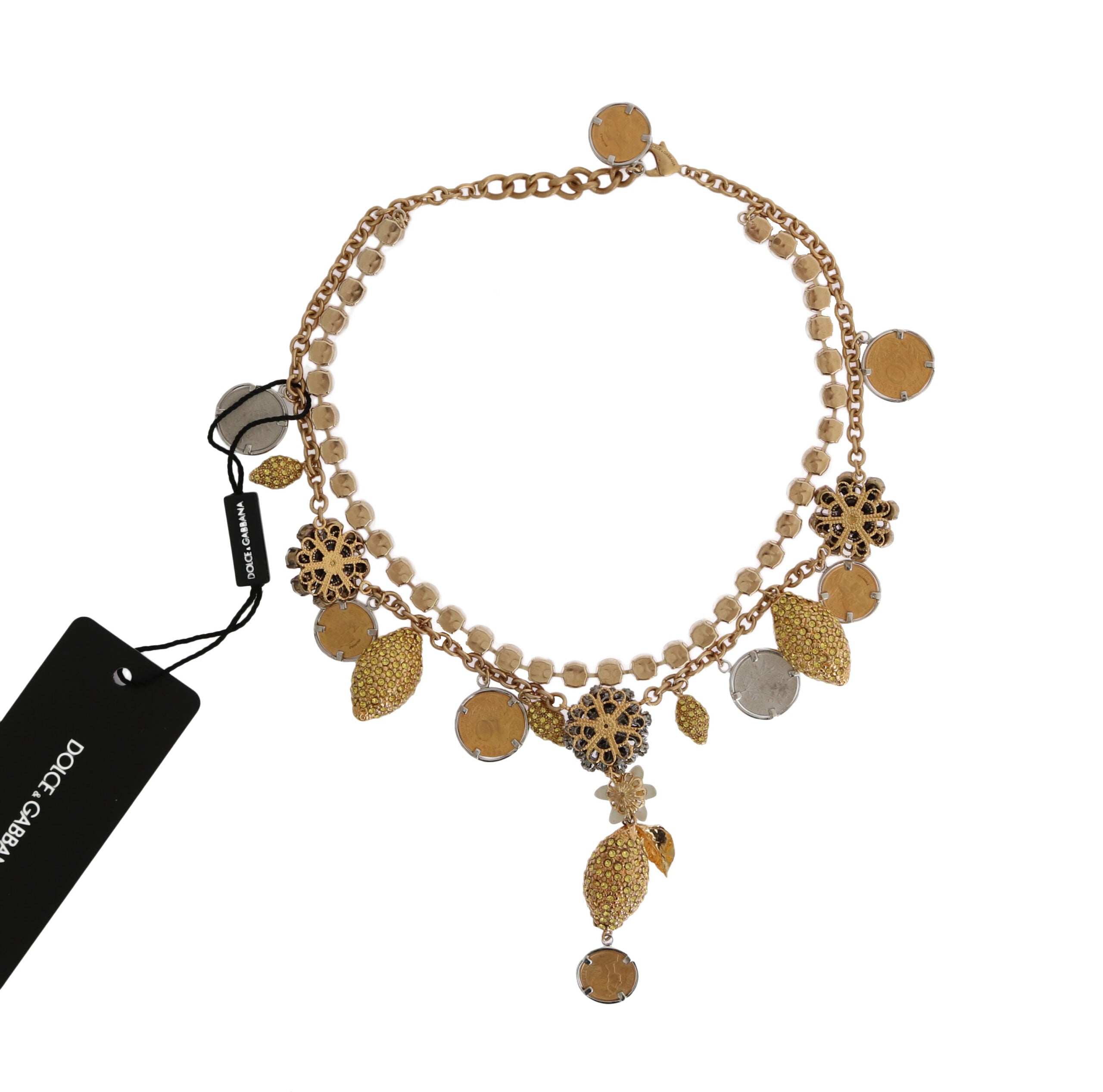 Dolce & Gabbana Gold Brass Crystal Logo Pineapple Statement Necklace Dolce & Gabbana