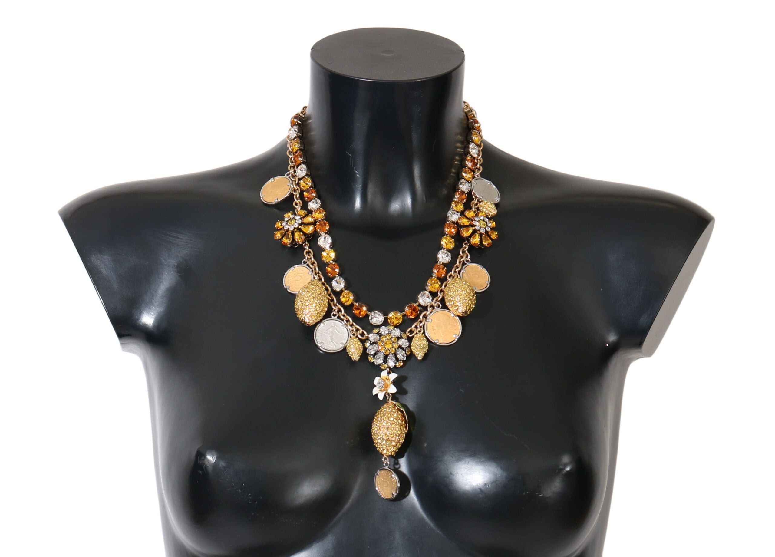 Dolce & Gabbana Gold Brass Crystal Logo Pineapple Statement Necklace Dolce & Gabbana