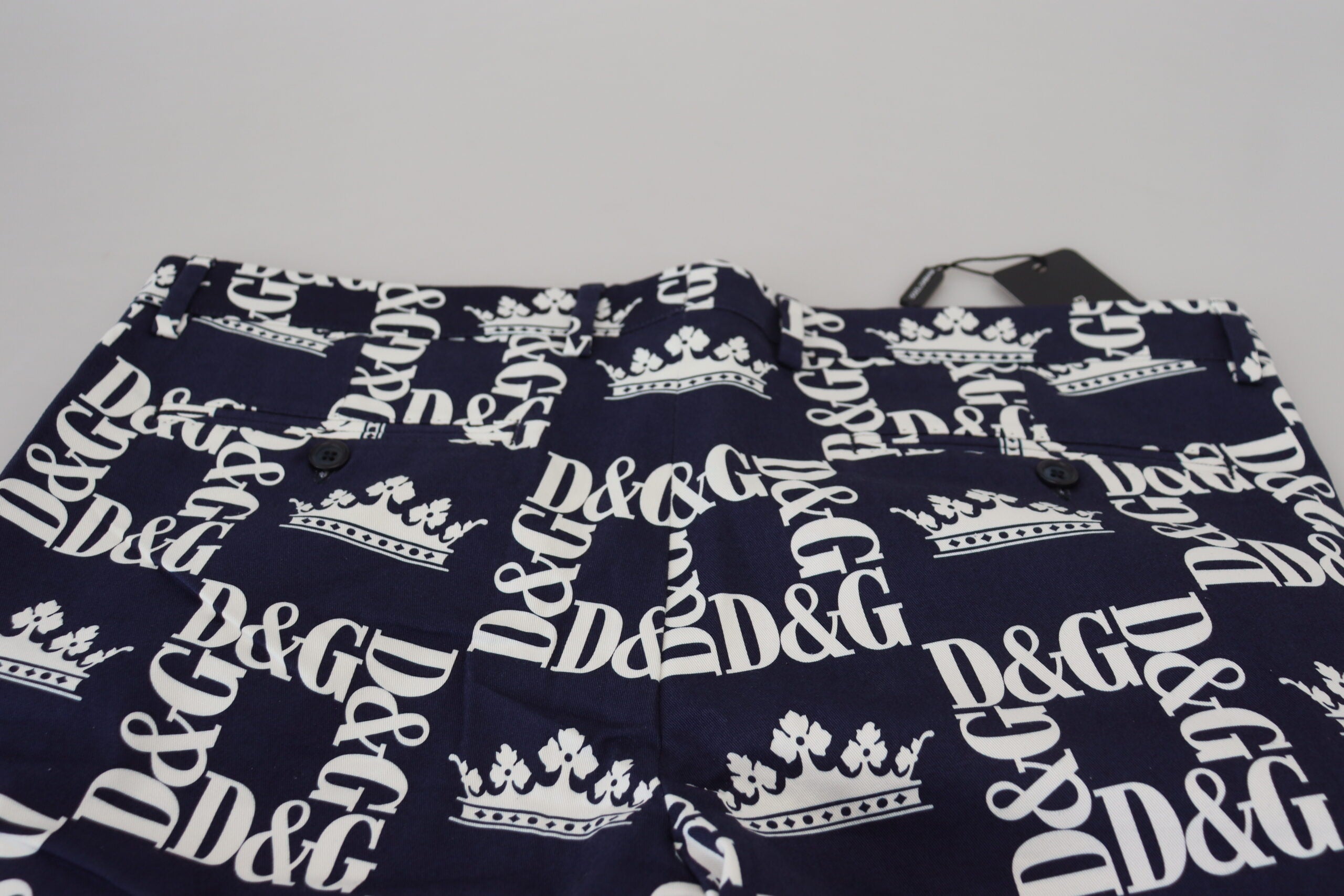 Dolce & Gabbana Blue Logo Print Cotton Chinos Shorts Dolce & Gabbana
