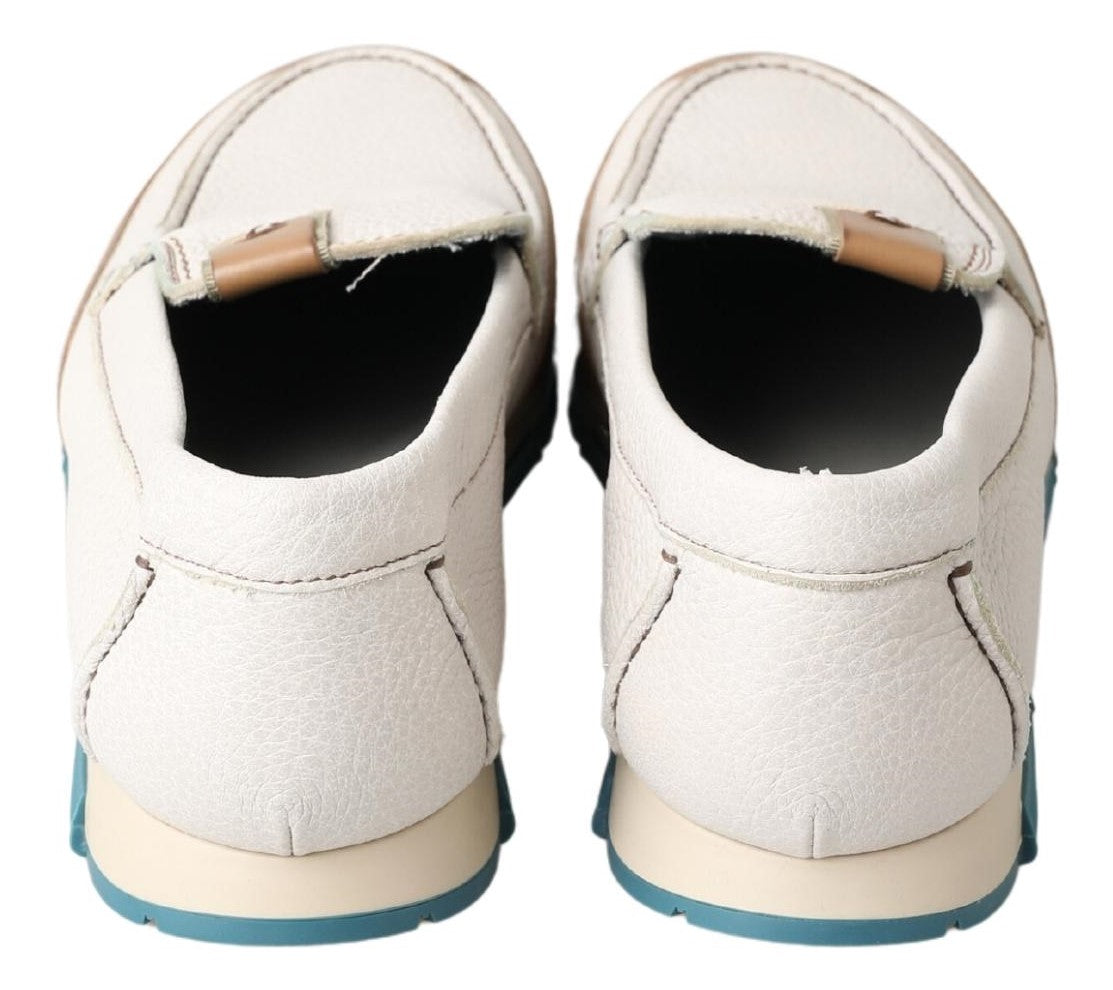 Dolce & Gabbana White Leather Loafers Moccasins Shoes Dolce & Gabbana