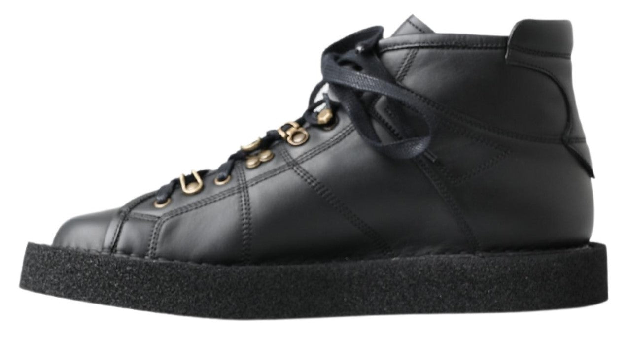 Dolce & Gabbana Black Leather Slip on Stretch Boots Dolce & Gabbana