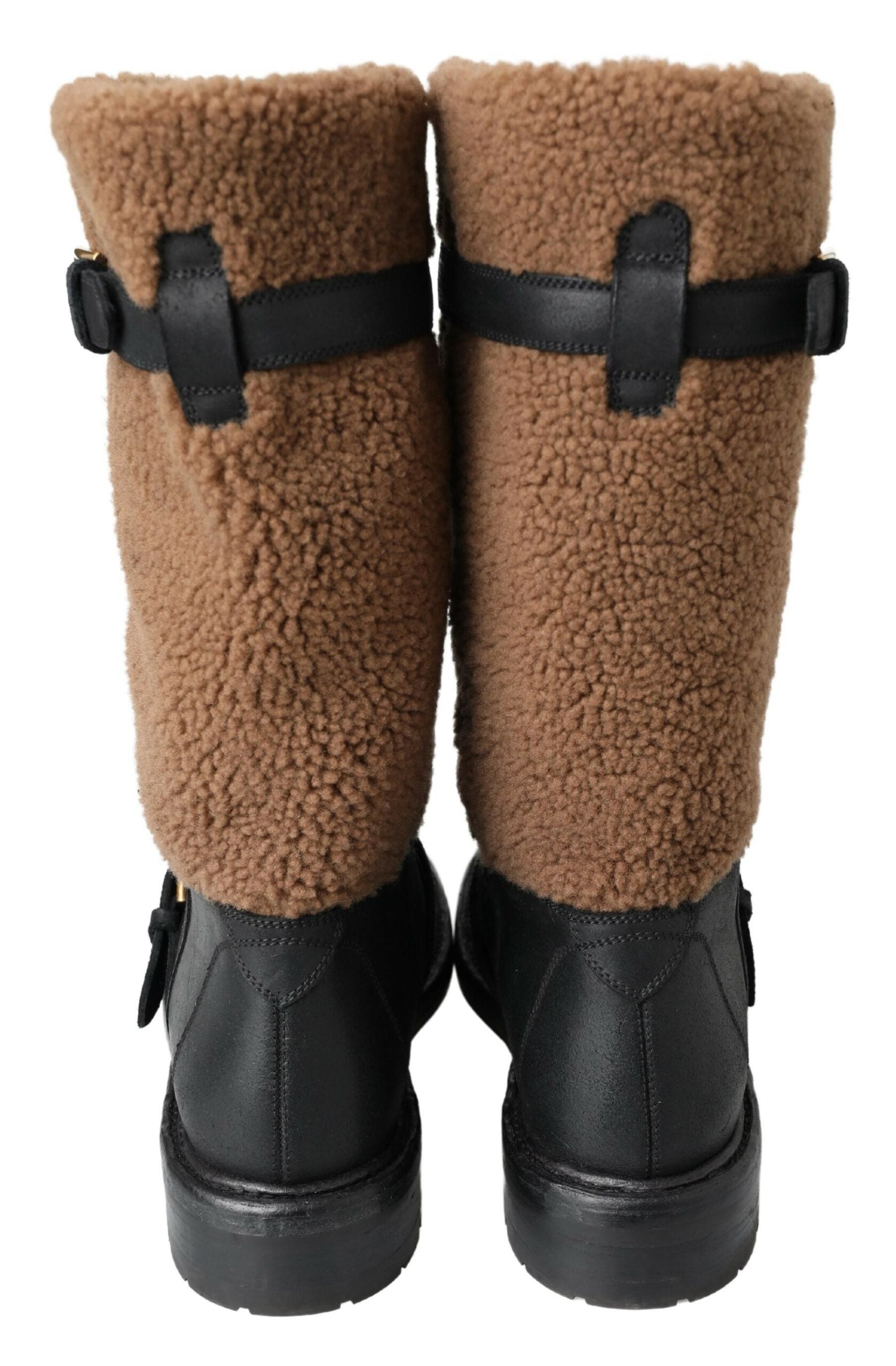 Dolce & Gabbana Black Leather Brown Shearling Boots Dolce & Gabbana