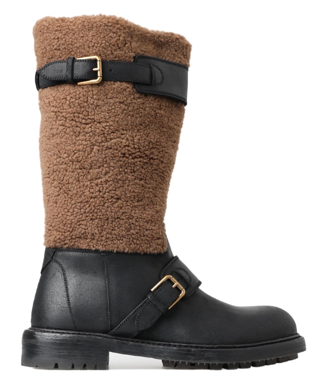 Dolce & Gabbana Black Leather Brown Shearling Boots Dolce & Gabbana