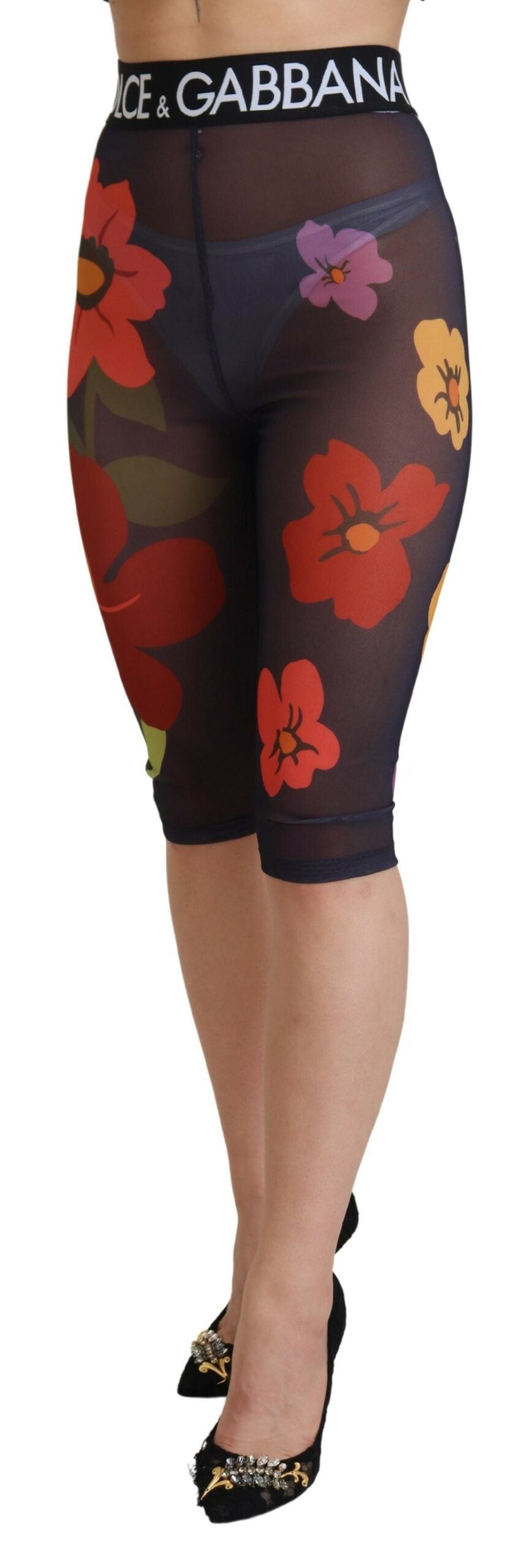 Dolce & Gabbana Black Floral Leggings Stretch Waist Pants Dolce & Gabbana