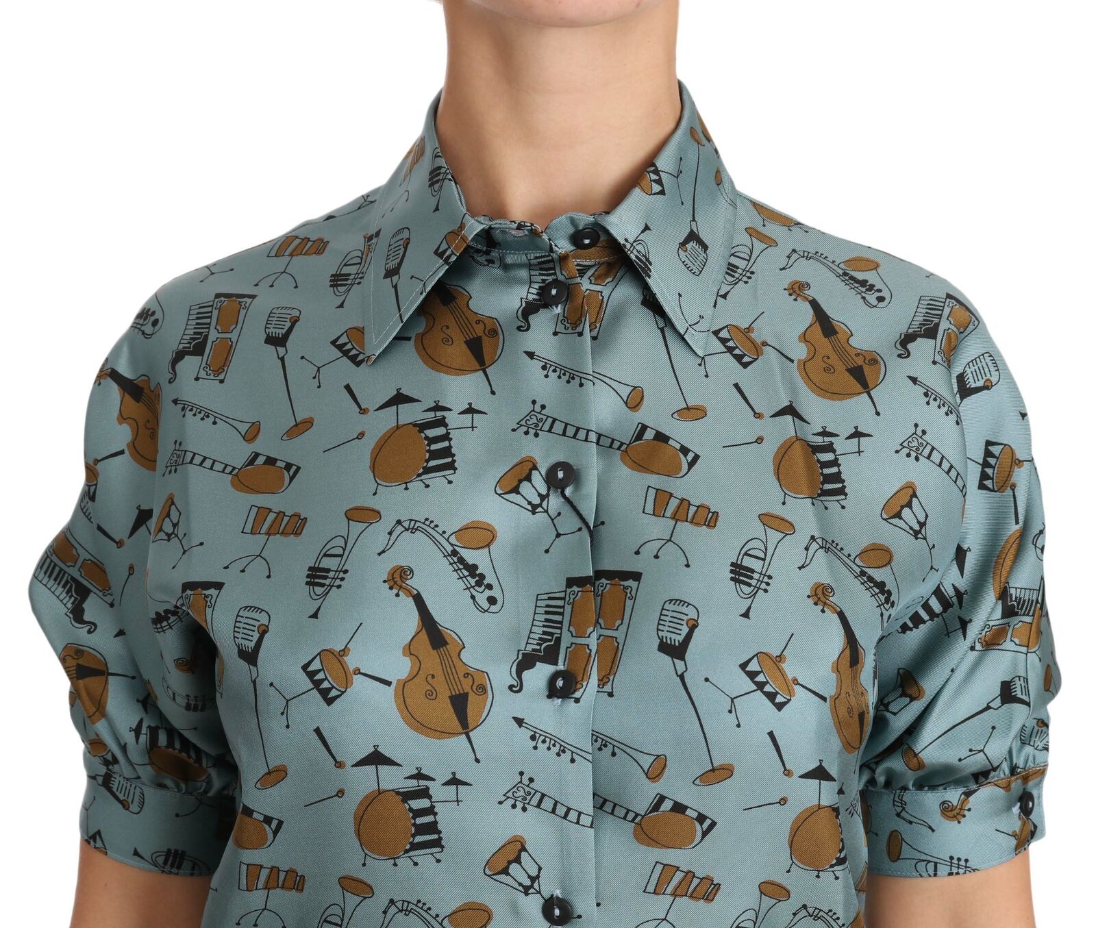 Dolce & Gabbana Multicolor Musical Instruments Silk Short sleeve Shirt Dolce & Gabbana