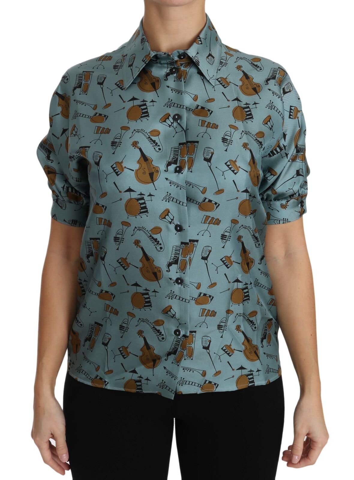 Dolce & Gabbana Multicolor Musical Instruments Silk Short sleeve Shirt Dolce & Gabbana