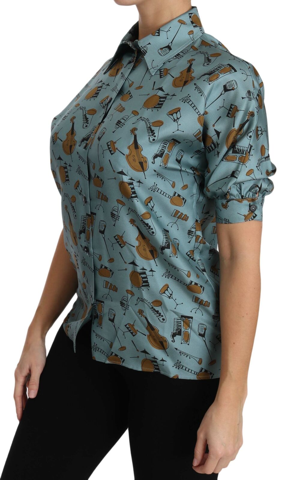 Dolce & Gabbana Multicolor Musical Instruments Silk Short sleeve Shirt Dolce & Gabbana