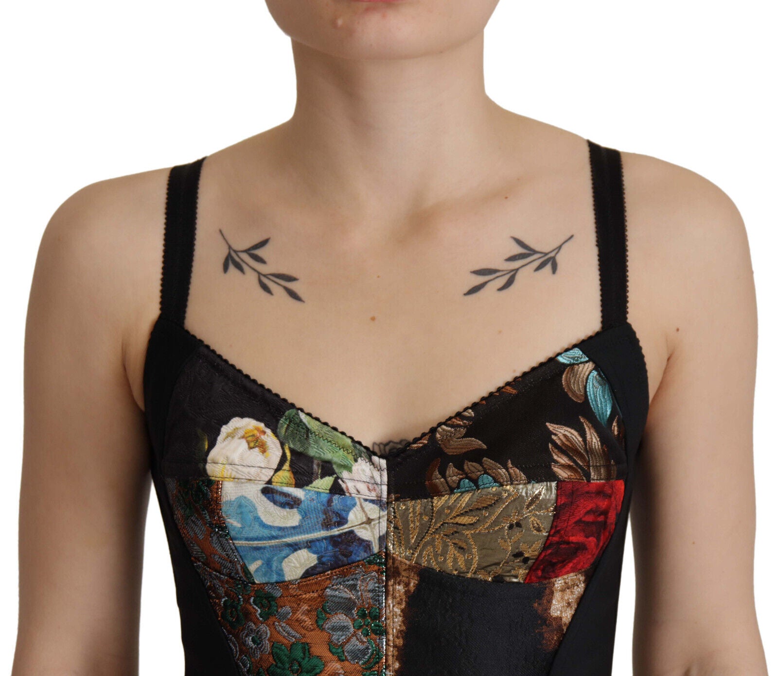 Dolce & Gabbana Black Patchwork Sicily Blouse Corset Cropped Top Dolce & Gabbana