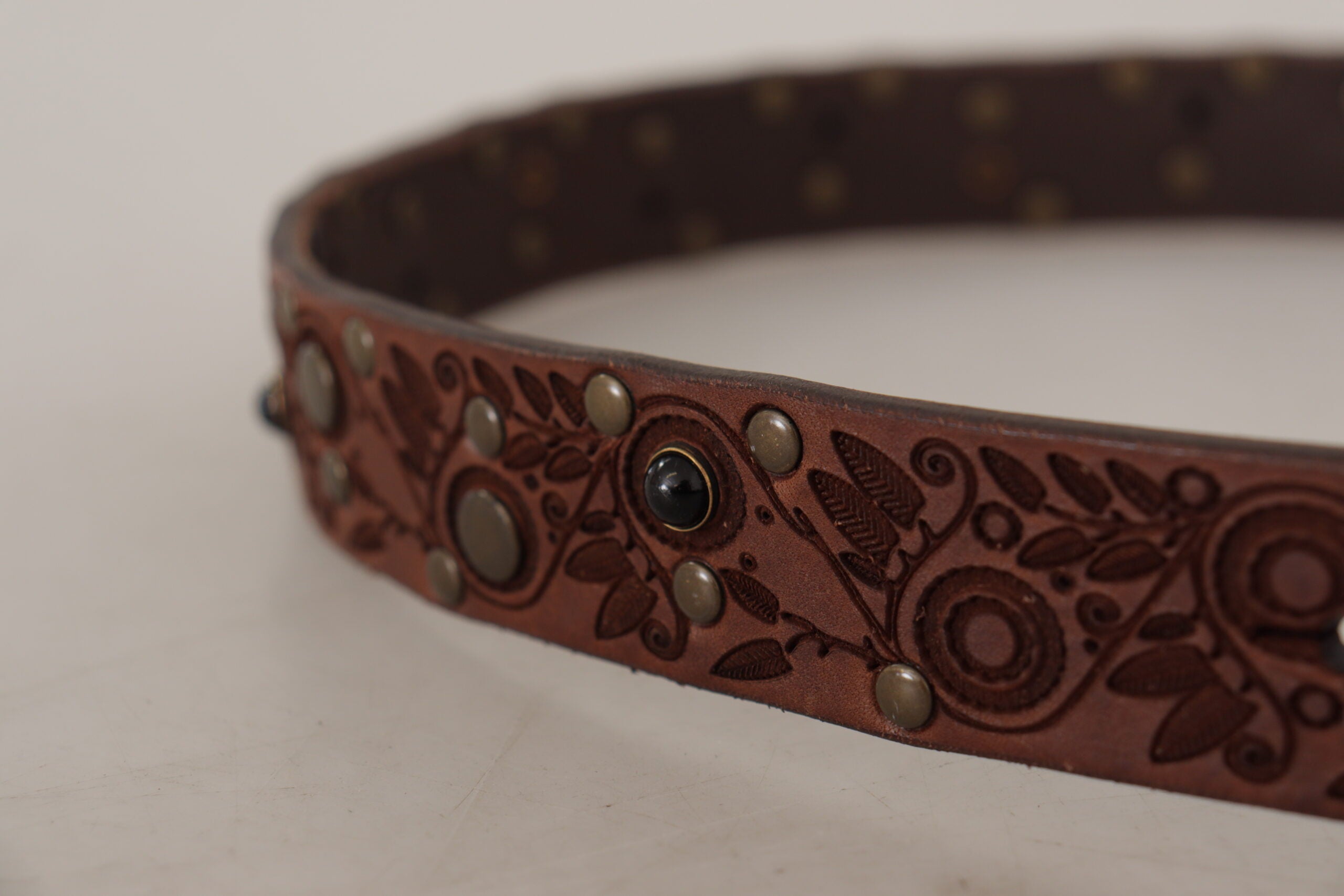 Dolce & Gabbana Brown Calf Leather Embossed Gold Metal Buckle Dolce & Gabbana