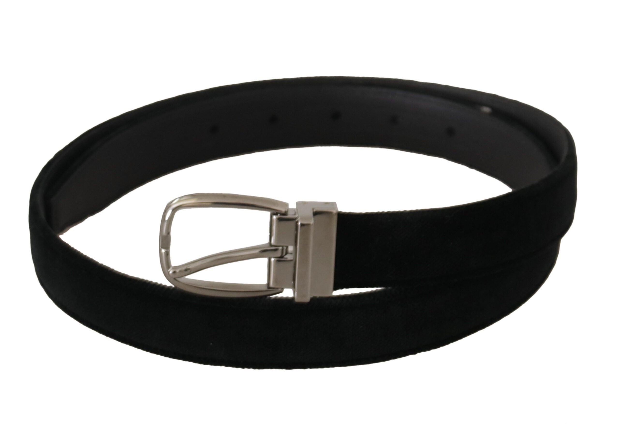 Dolce & Gabbana Black Classic Velvet Silver Tone Metal Buckle Belt Dolce & Gabbana