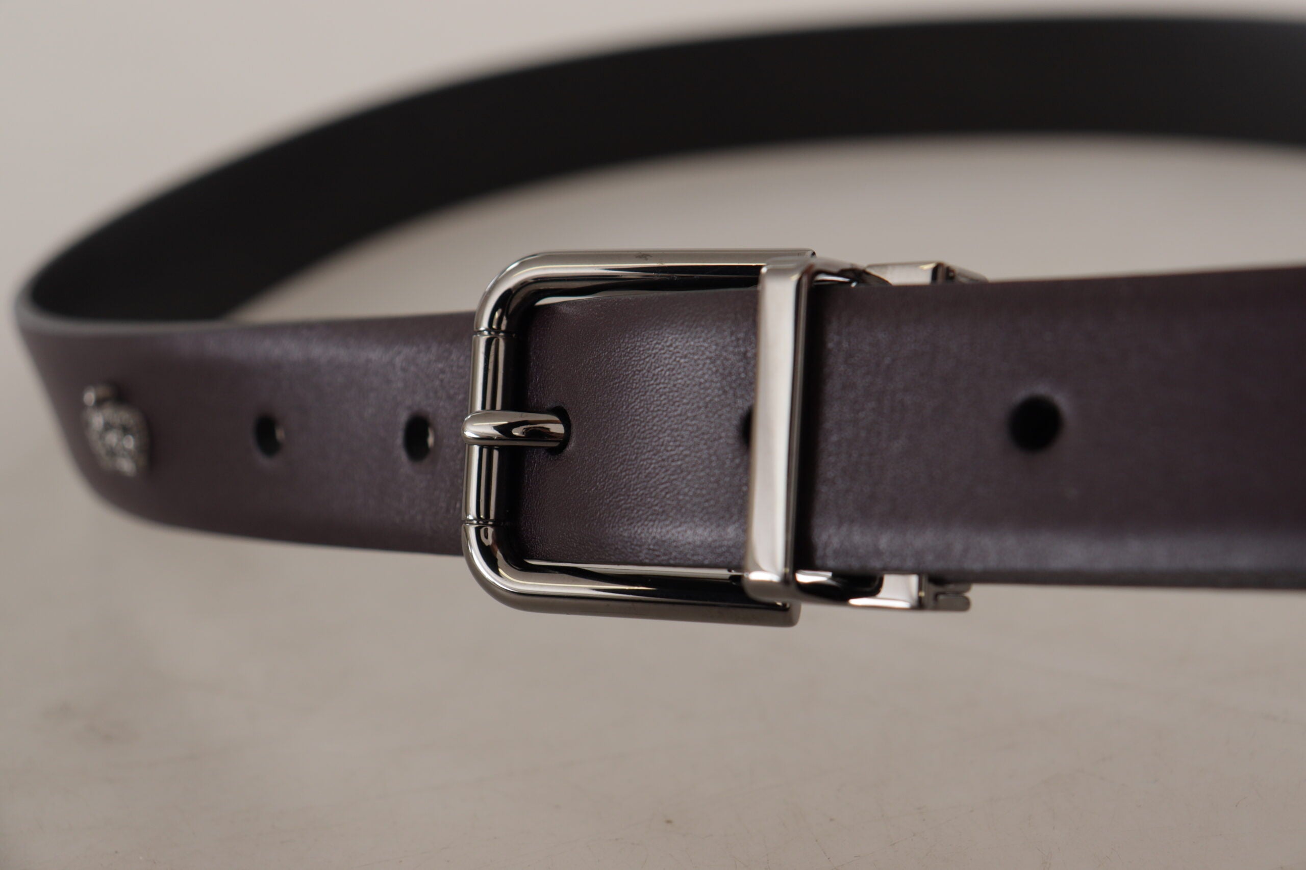 Dolce & Gabbana Dark Purple Leather Box Borchia Metal Buckle Belt Dolce & Gabbana