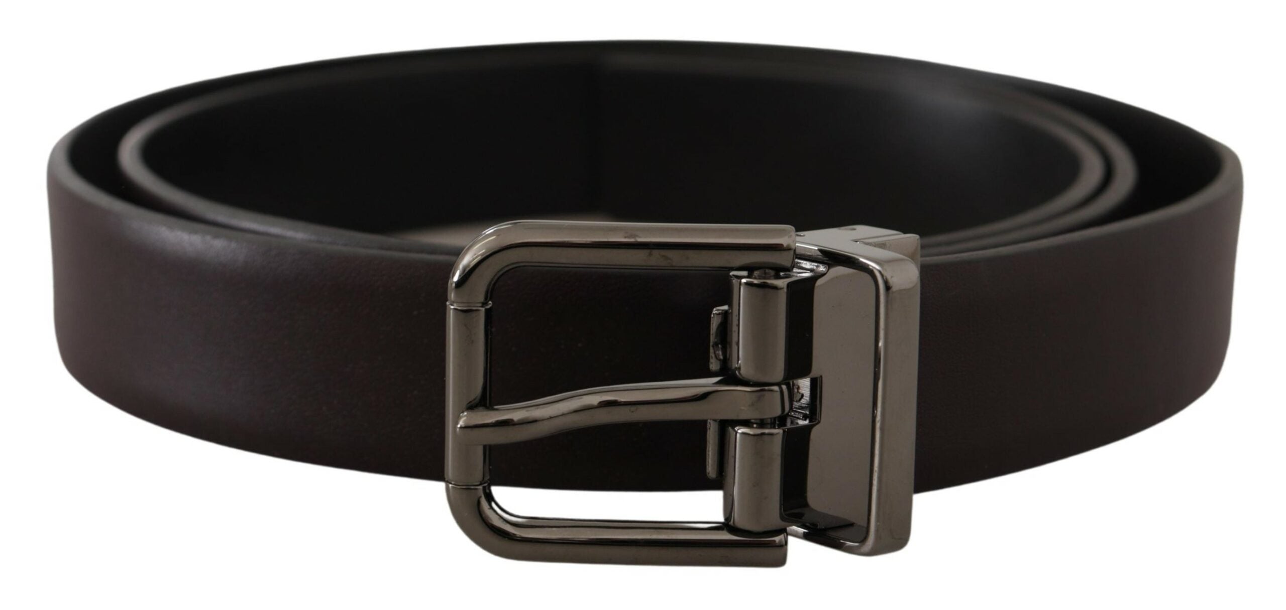 Dolce & Gabbana Dark Purple Leather Box Borchia Metal Buckle Belt Dolce & Gabbana