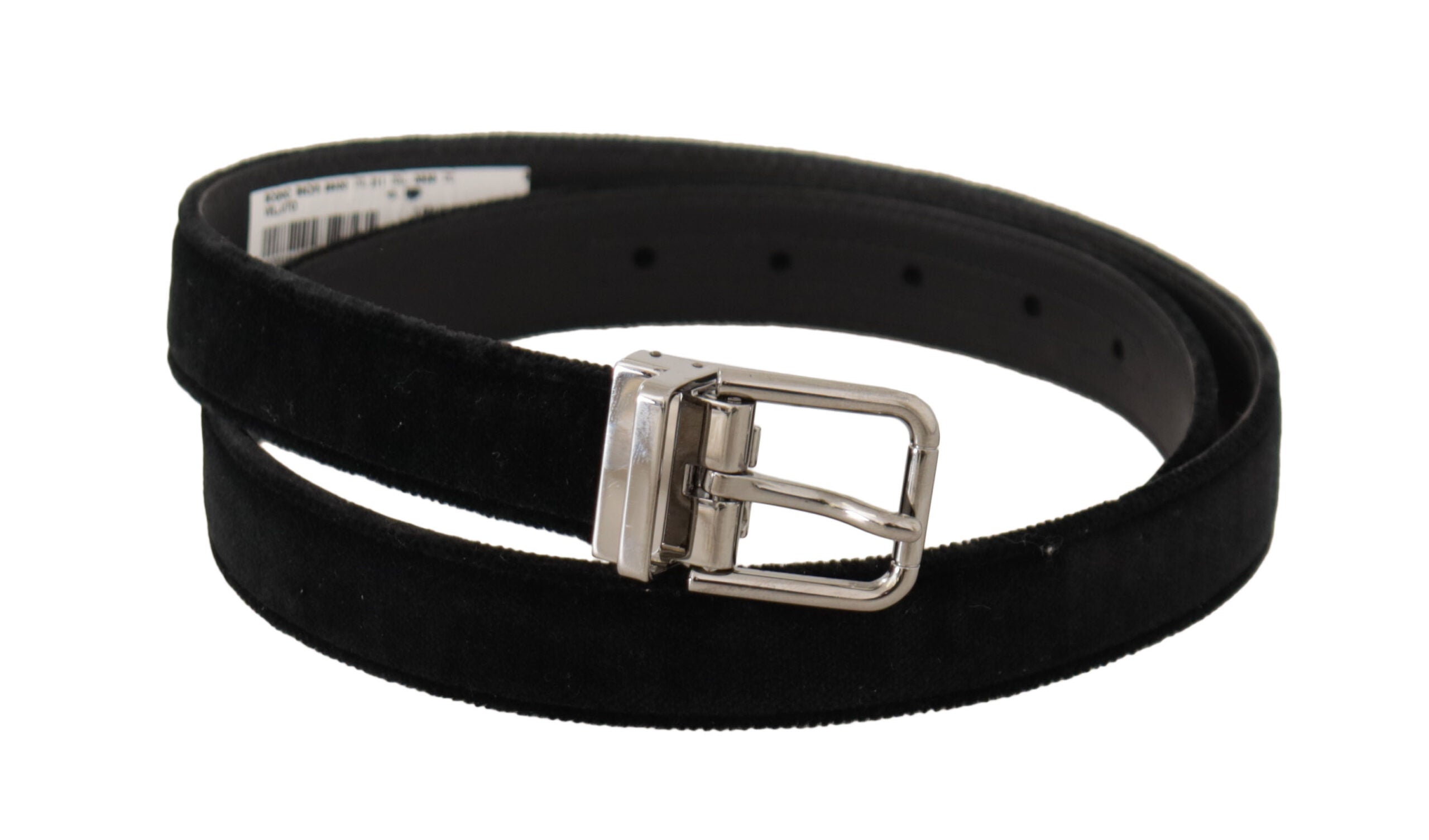Dolce & Gabbana Black Casual Velvet Silver Metal Logo Buckle Belt Dolce & Gabbana