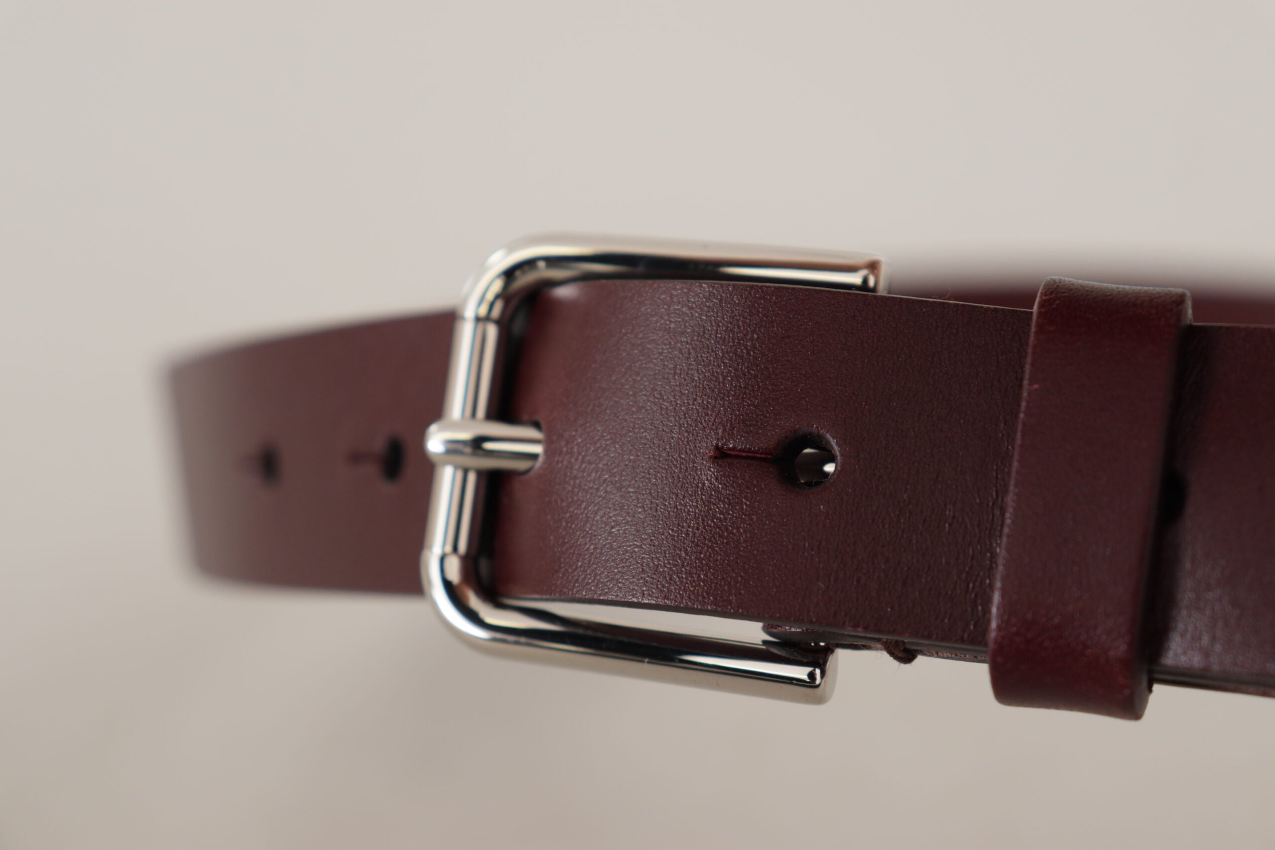 Dolce & Gabbana Maroon Calf Leather Silver Tone Metal Buckle Belt Dolce & Gabbana
