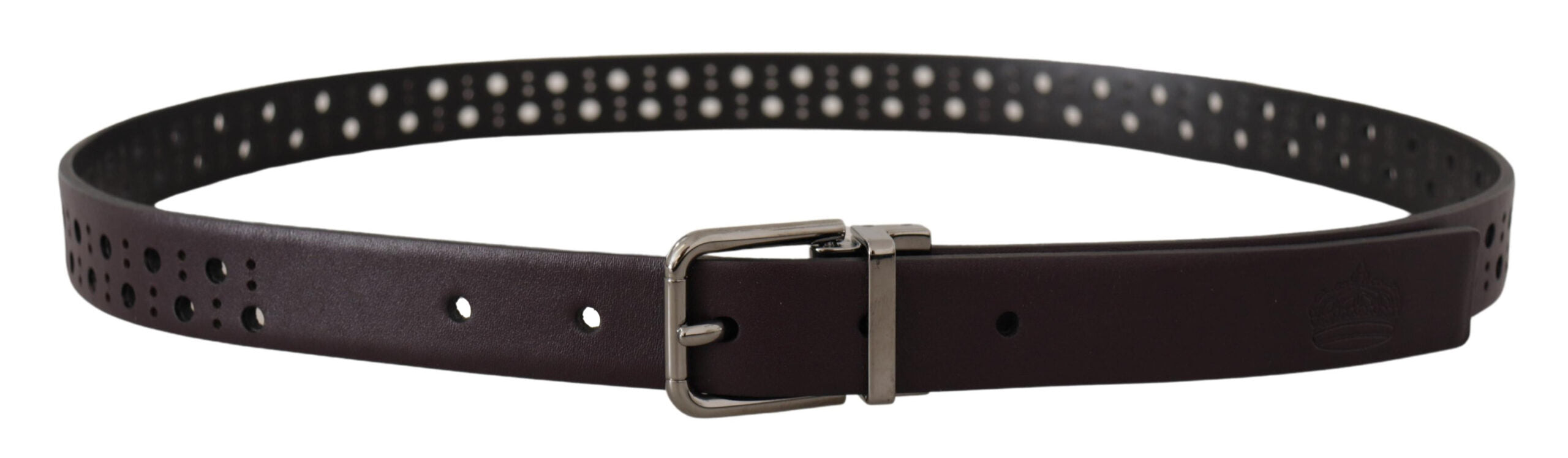Dolce & Gabbana Dark Purple Perforated Leather Metal Buckle Belt Dolce & Gabbana