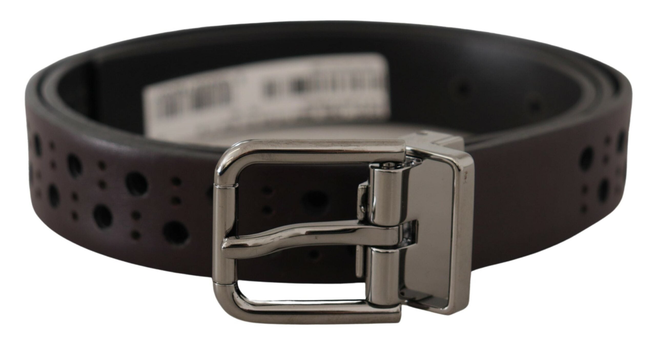 Dolce & Gabbana Dark Purple Perforated Leather Metal Buckle Belt Dolce & Gabbana