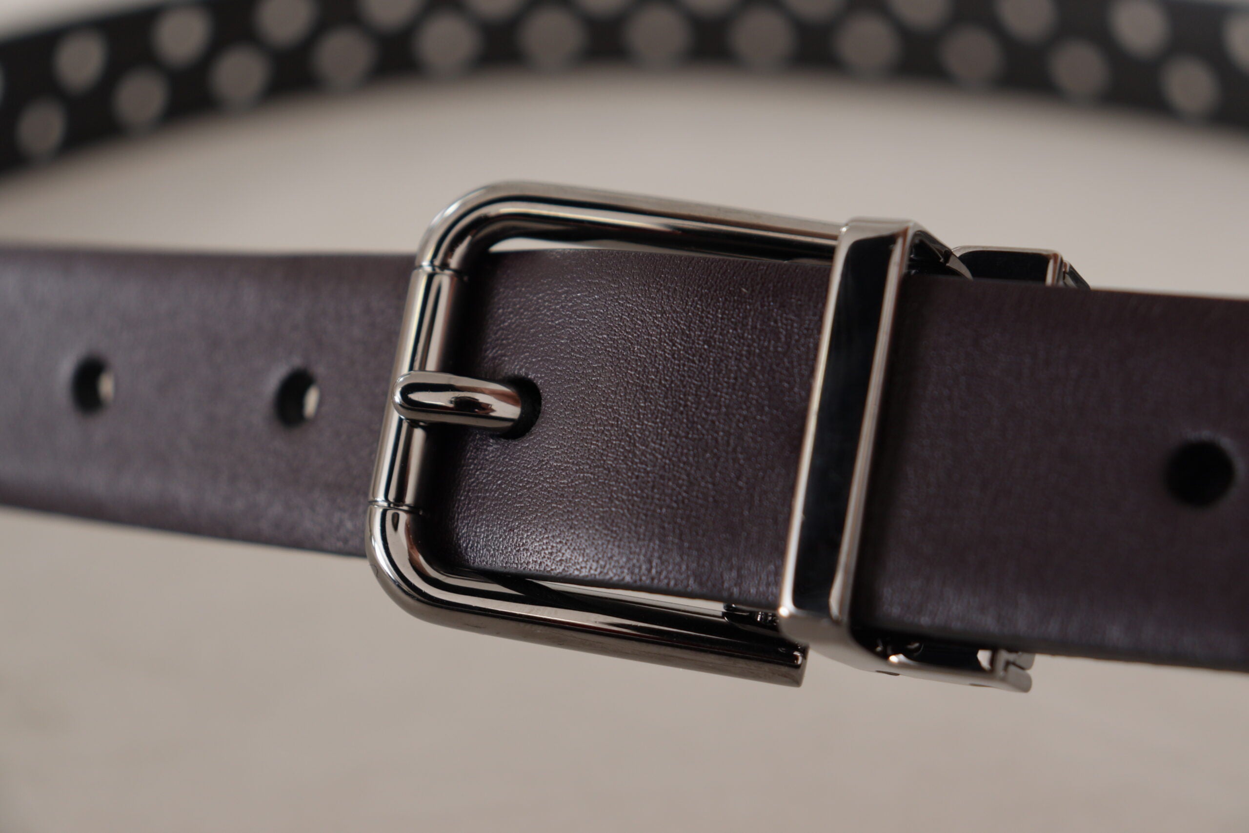 Dolce & Gabbana Dark Purple Perforated Leather Metal Buckle Belt Dolce & Gabbana