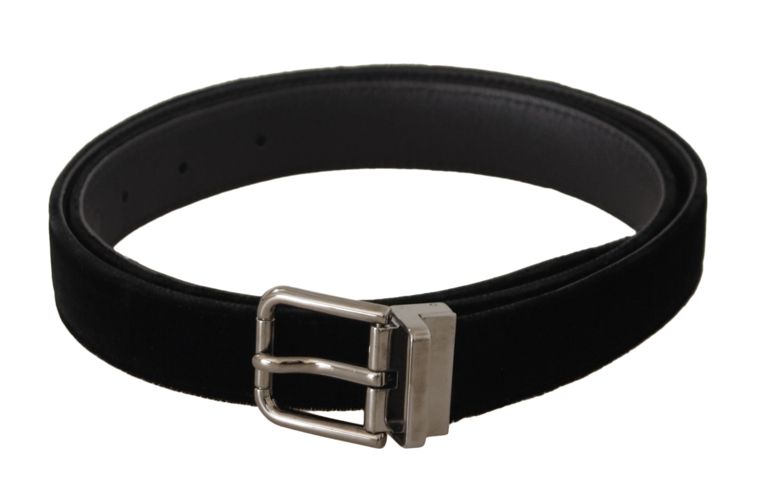 Dolce & Gabbana Black Classic Velvet Logo Engraved Metal Buckle Belt Dolce & Gabbana
