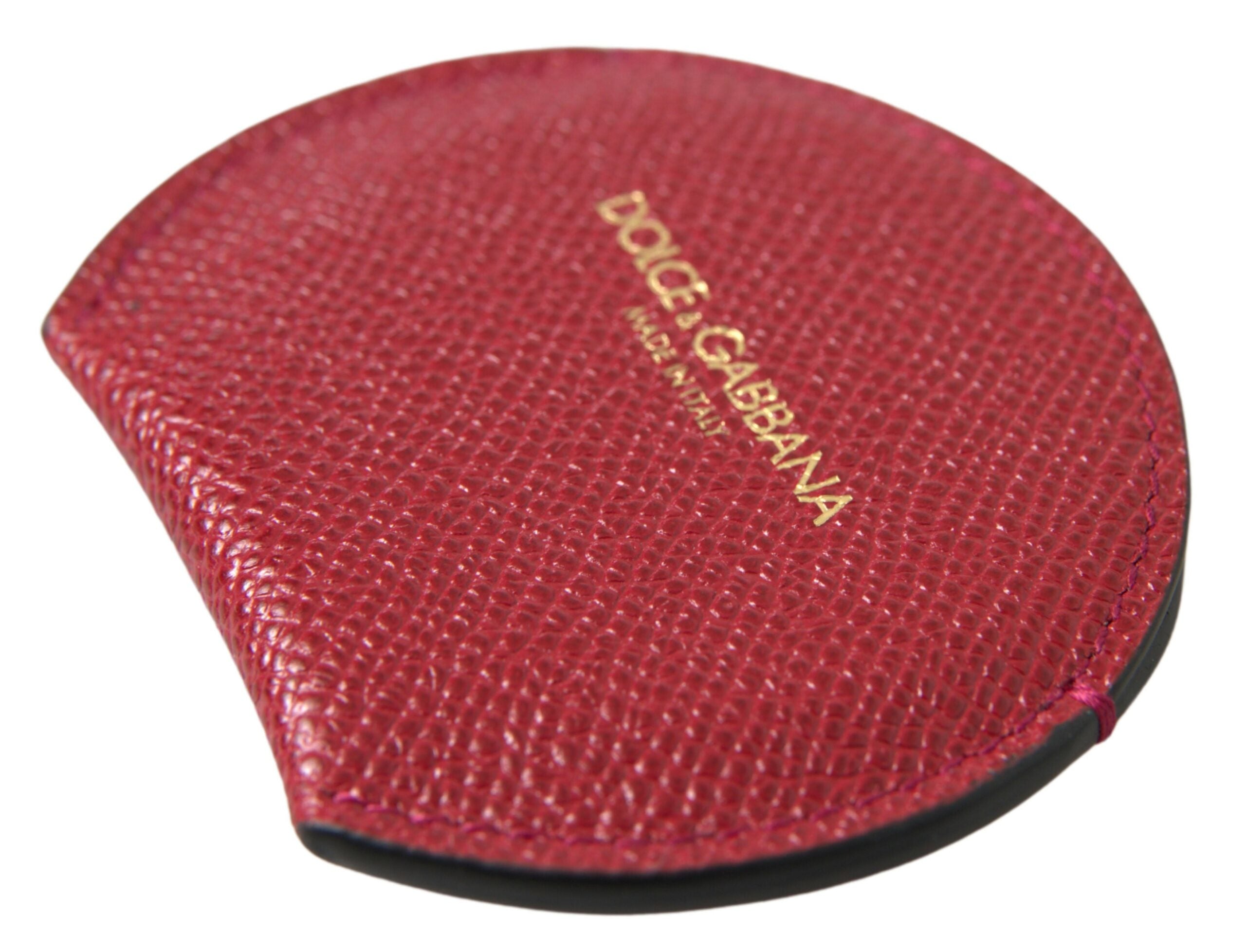 Dolce & Gabbana Red Calfskin Leather Round Hand Mirror Holder Dolce & Gabbana