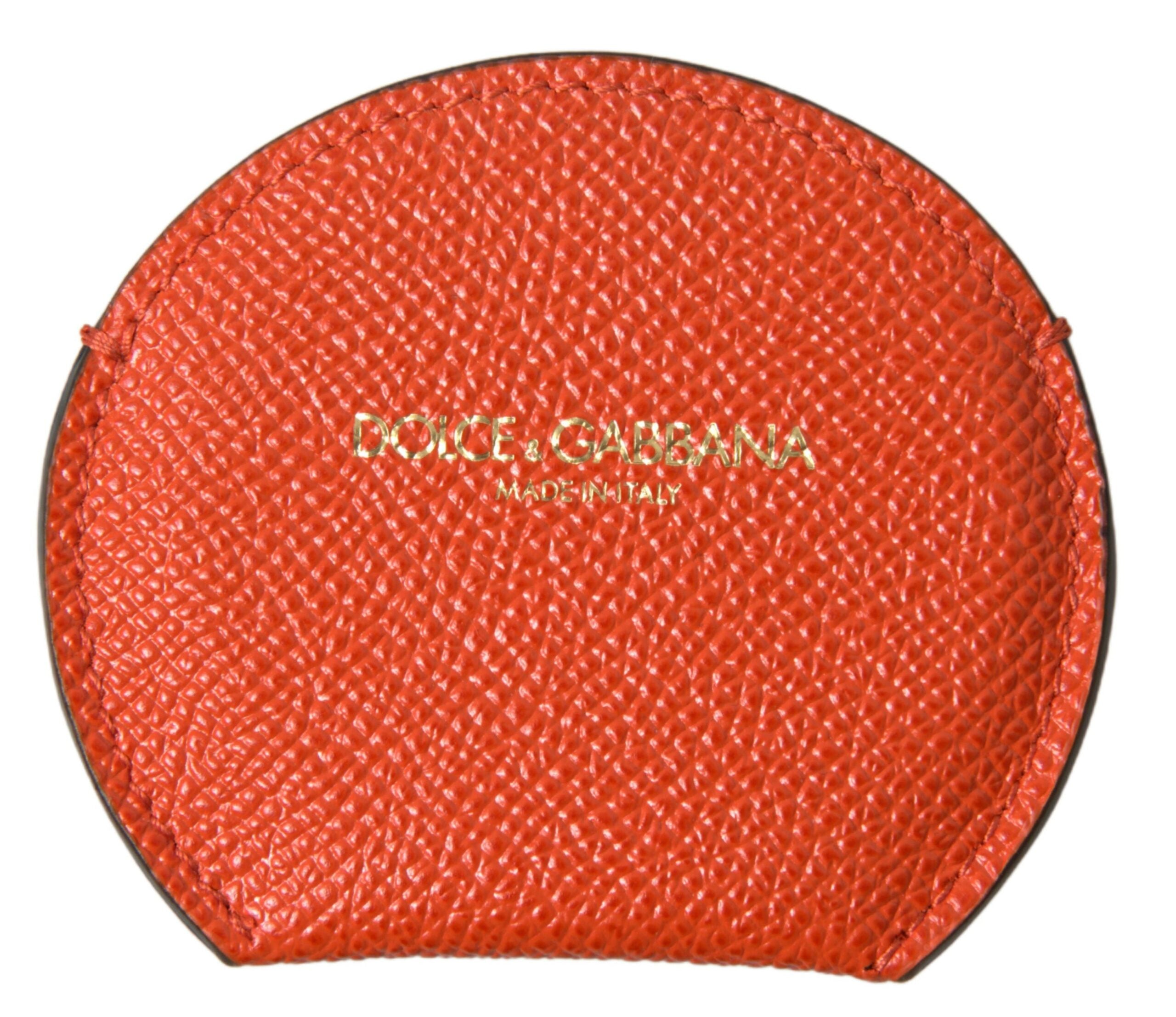 Dolce & Gabbana Orange Calfskin Leather Round Logo Hand Mirror Holder Dolce & Gabbana