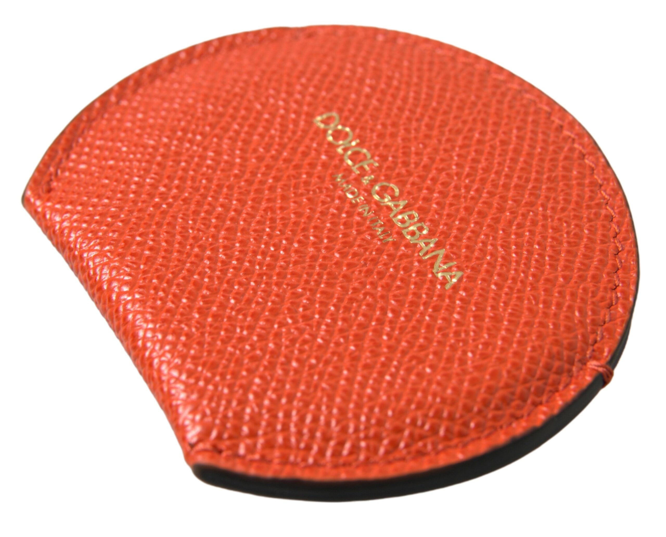 Dolce & Gabbana Orange Calfskin Leather Round Logo Hand Mirror Holder Dolce & Gabbana