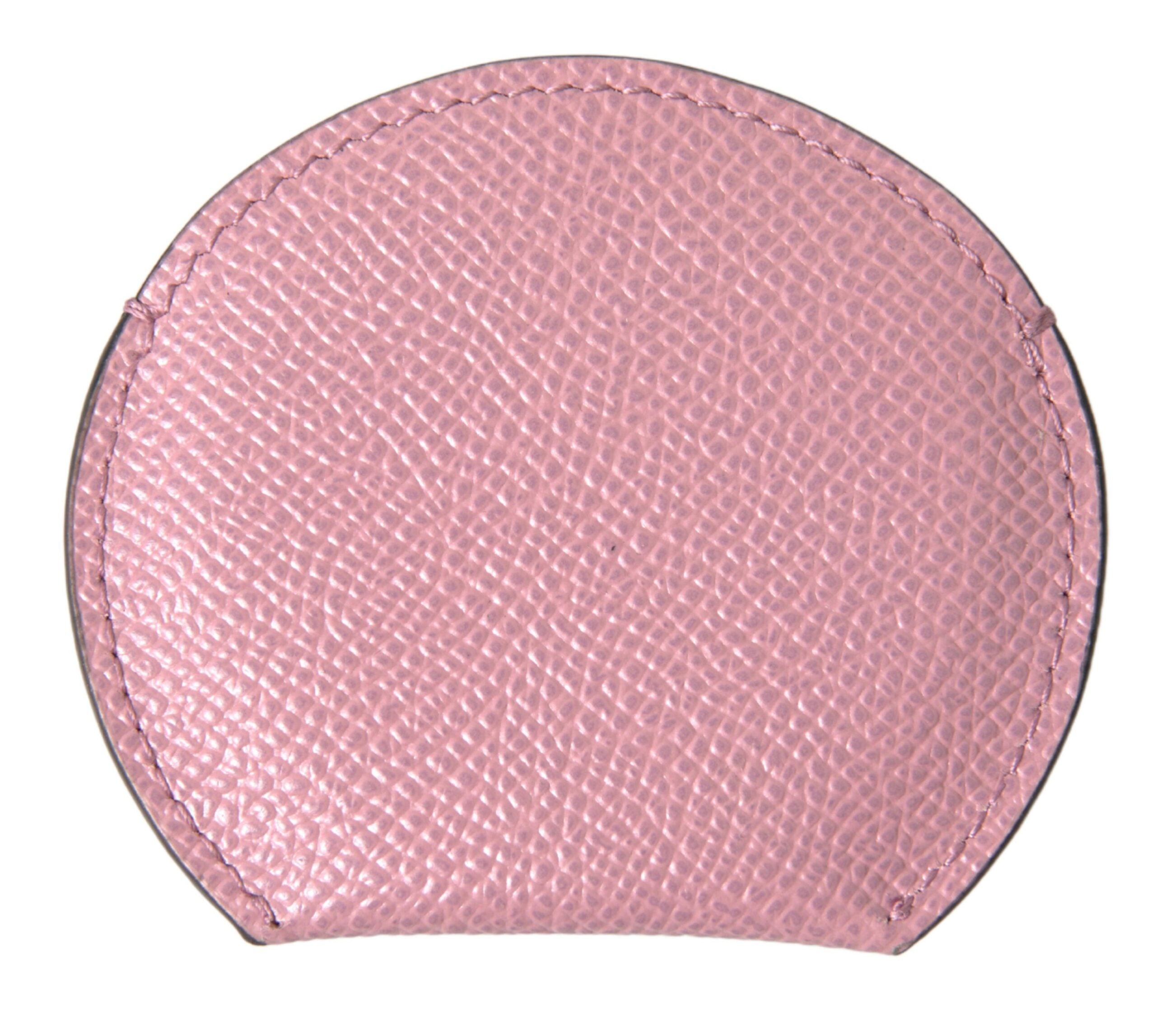 Dolce & Gabbana Pink Calfskin Leather Round Logo Print Hand Mirror Holder Dolce & Gabbana