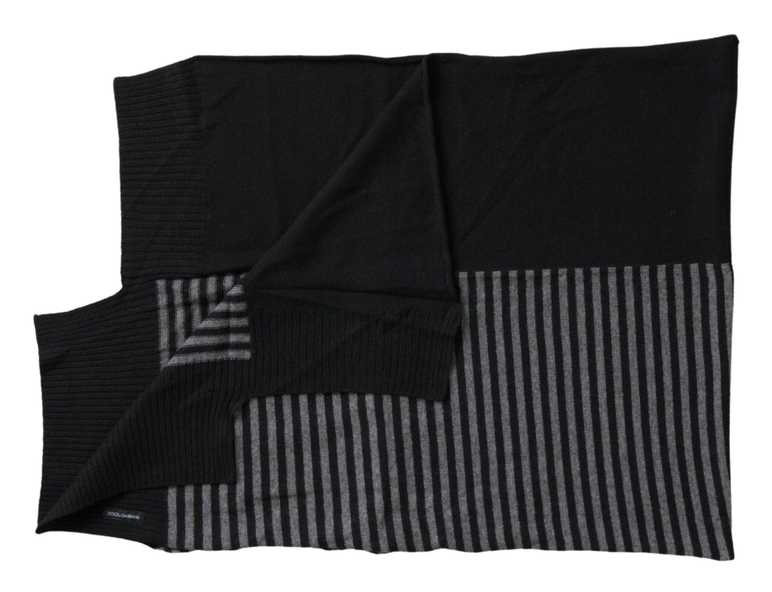 Dolce & Gabbana Black Gray Stripe Wool Neck Wrap Shawl Scarf Dolce & Gabbana