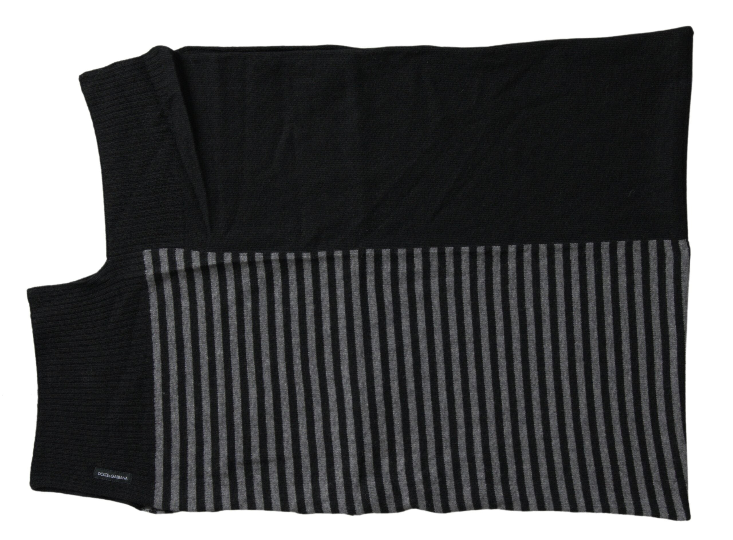 Dolce & Gabbana Black Gray Stripe Wool Neck Wrap Shawl Scarf Dolce & Gabbana