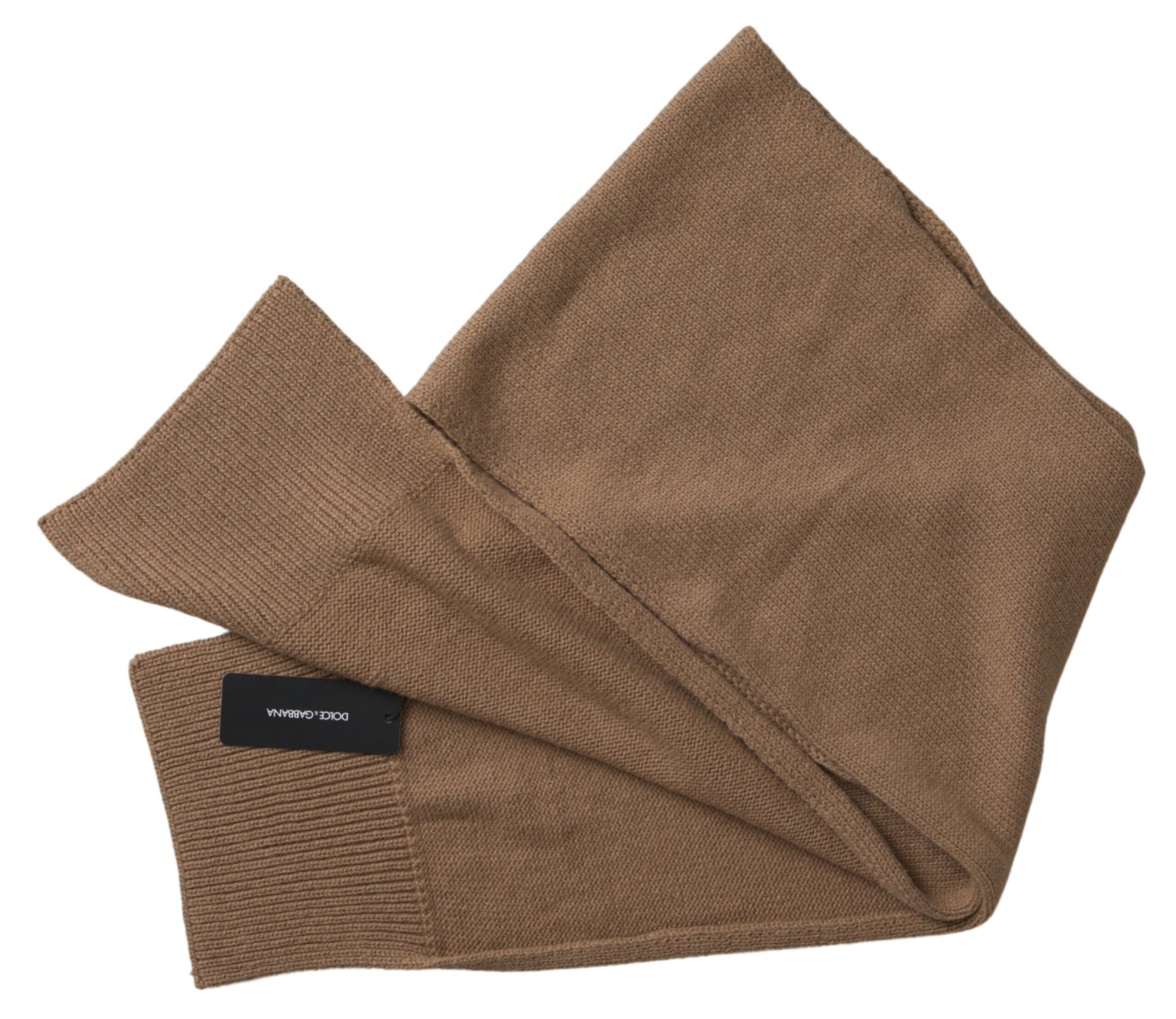 Dolce & Gabbana Brown Knitted Camel Wrap Shawl Foulard Scarf Dolce & Gabbana