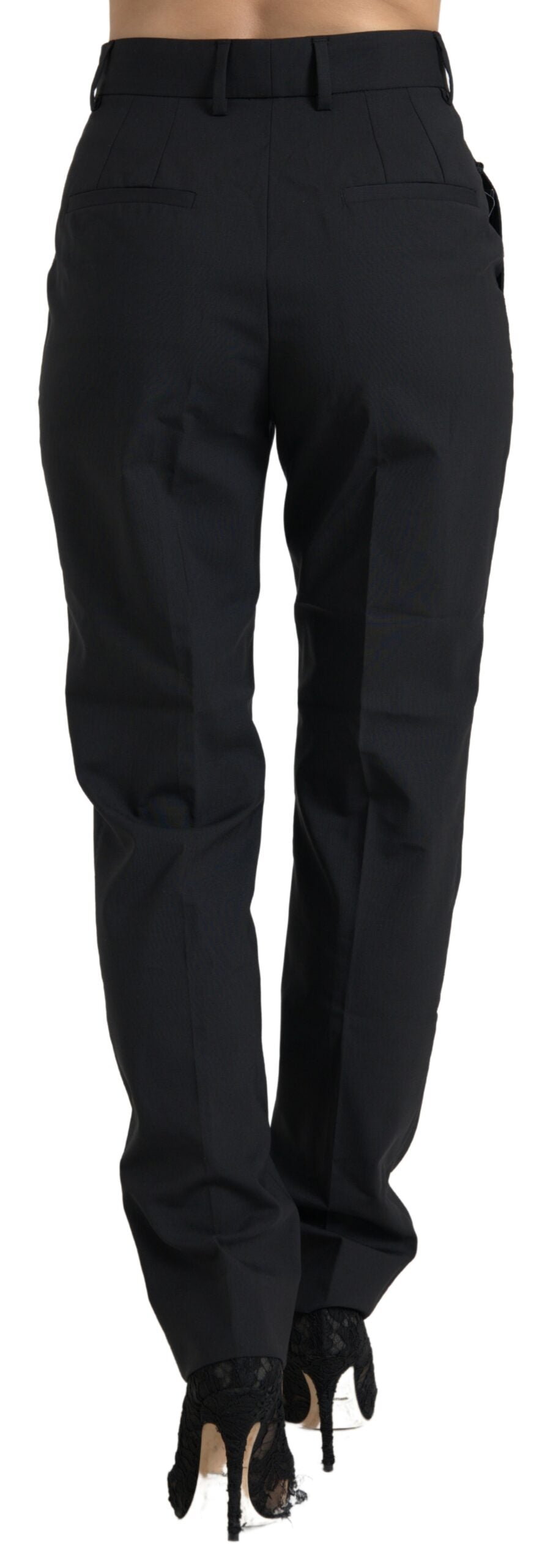Dolce & Gabbana Black Wool High Waist Tapered Pants Dolce & Gabbana