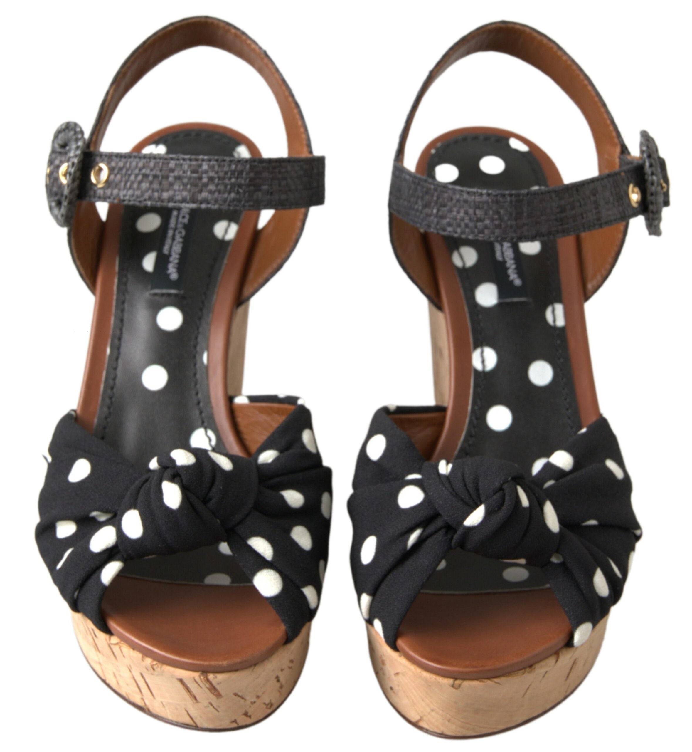 Dolce & Gabbana Black Wedges Polka Dotted Ankle Strap Shoes Sandals Dolce & Gabbana