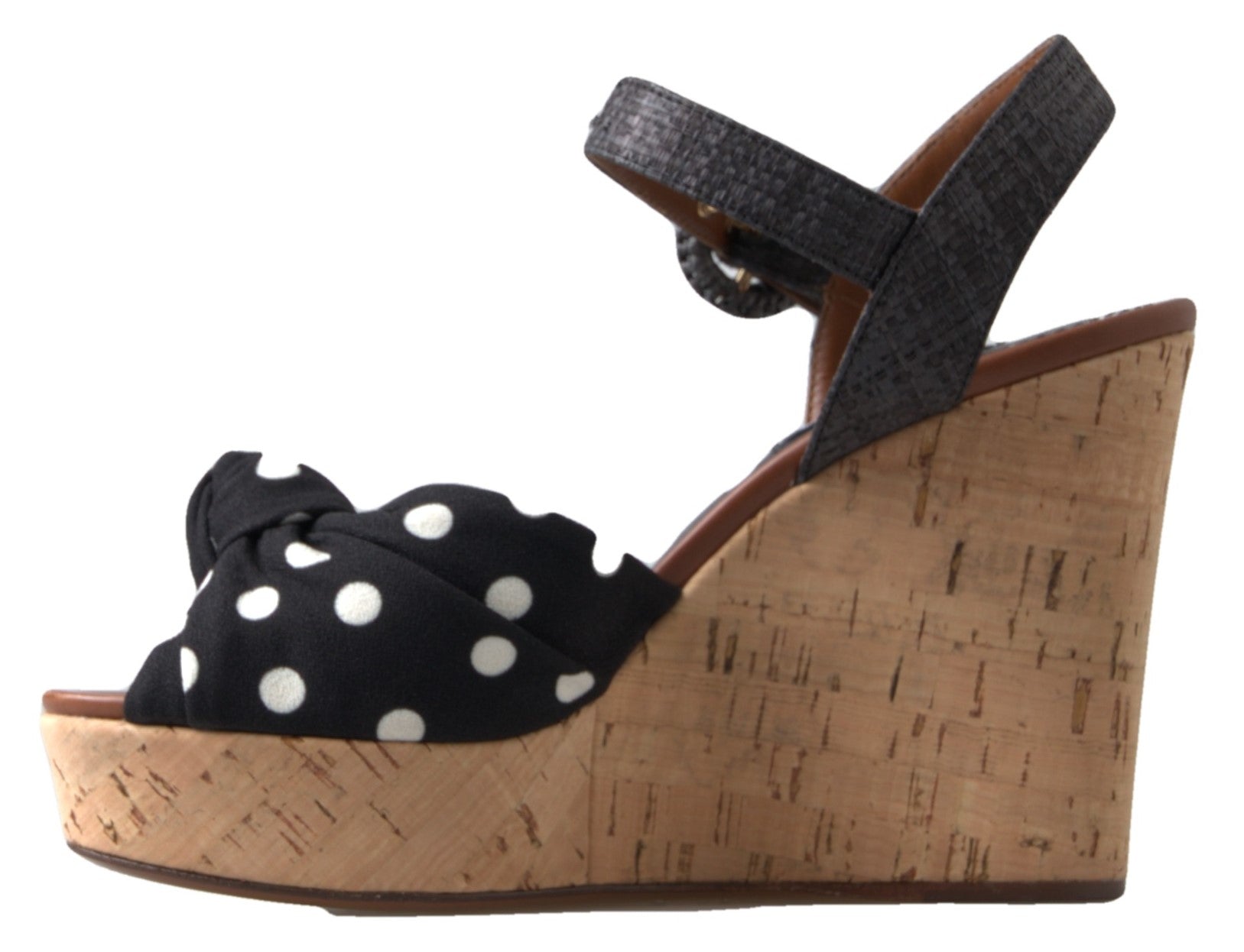 Dolce & Gabbana Black Wedges Polka Dotted Ankle Strap Shoes Sandals Dolce & Gabbana