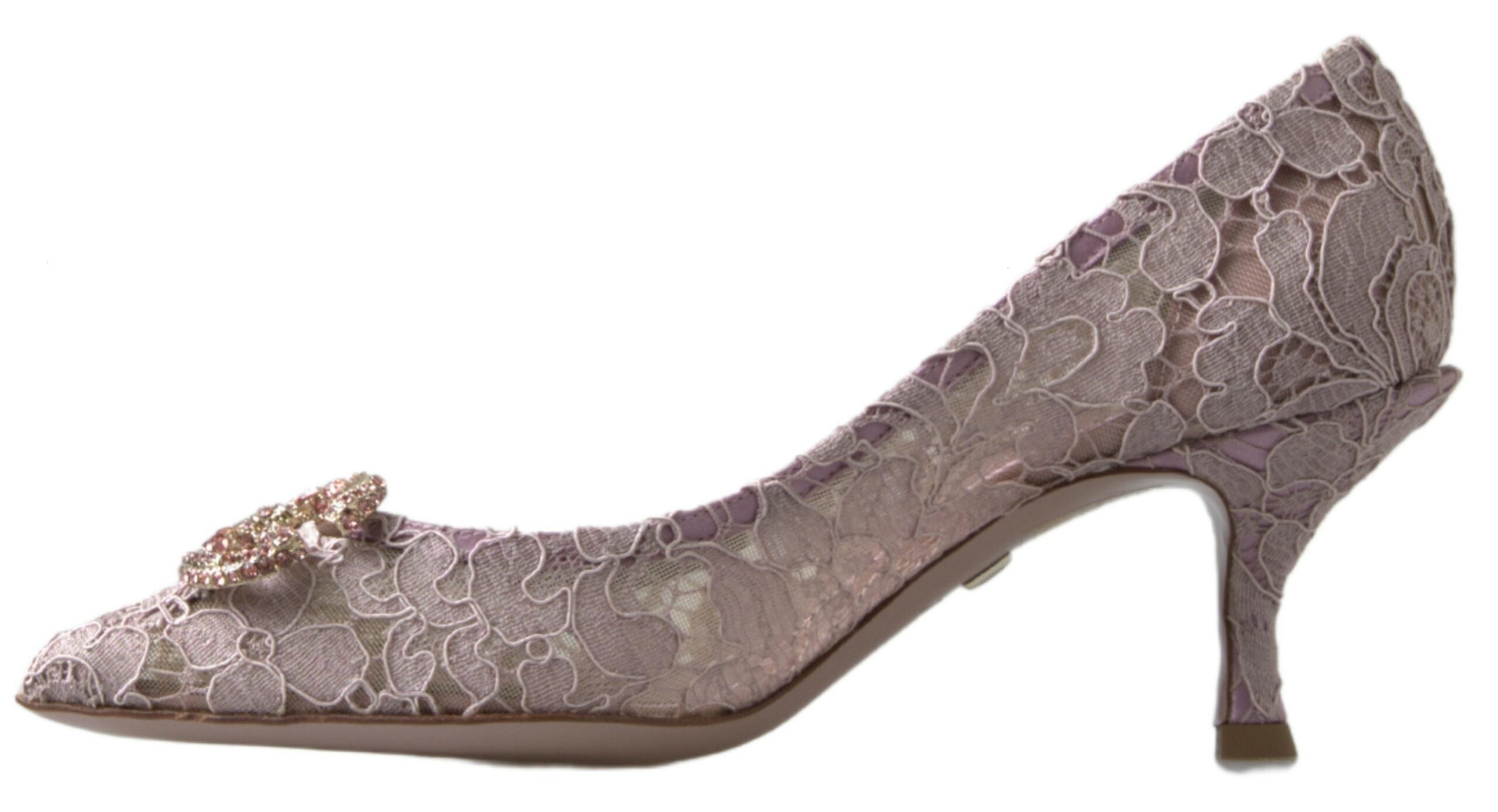 Dolce & Gabbana Pink Floral Lace DG Crystal Pumps Shoes Dolce & Gabbana