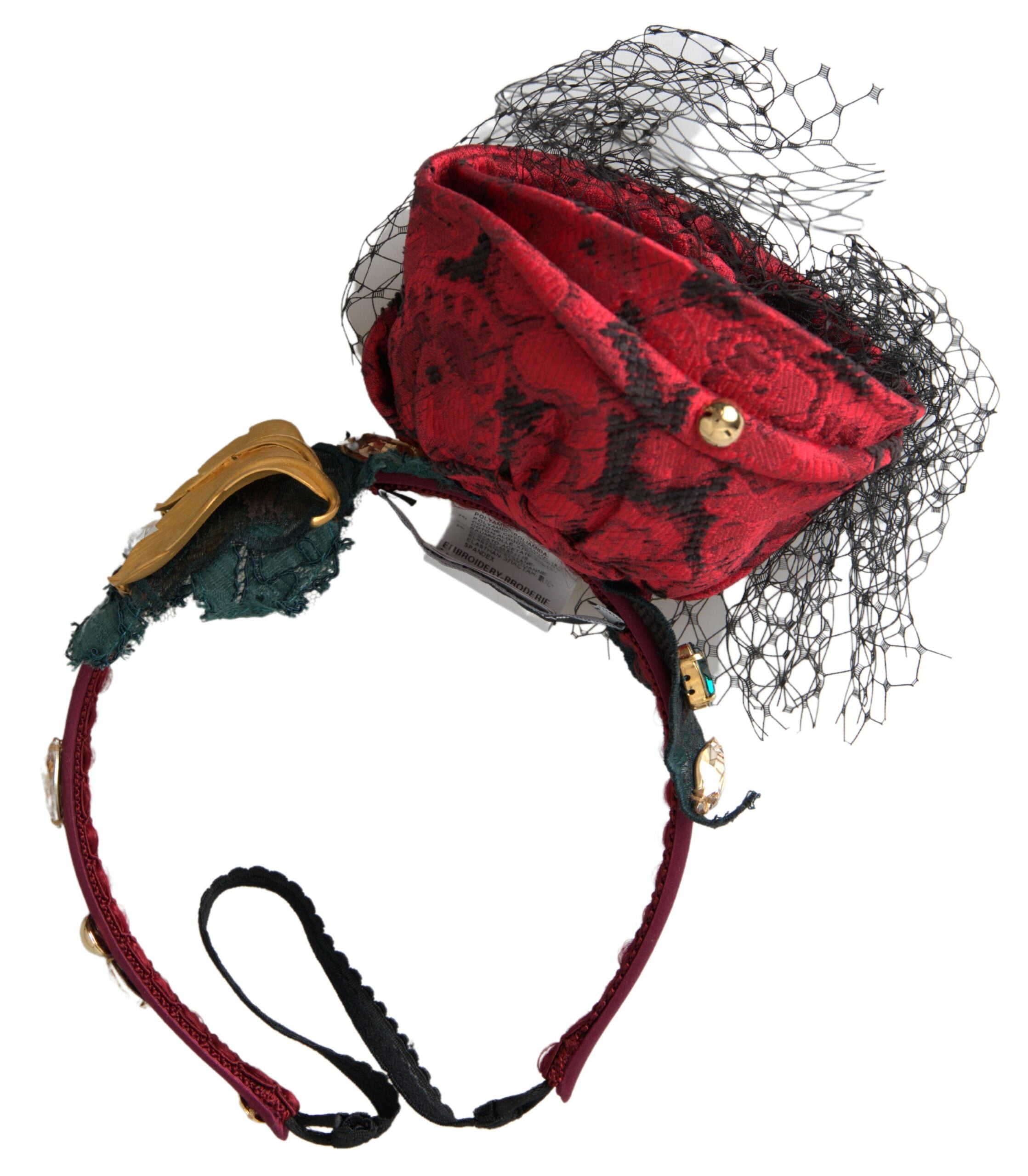 Dolce & Gabbana Red with multicolor Rose Silk Crystal Netted Logo Diadem Headband Dolce & Gabbana