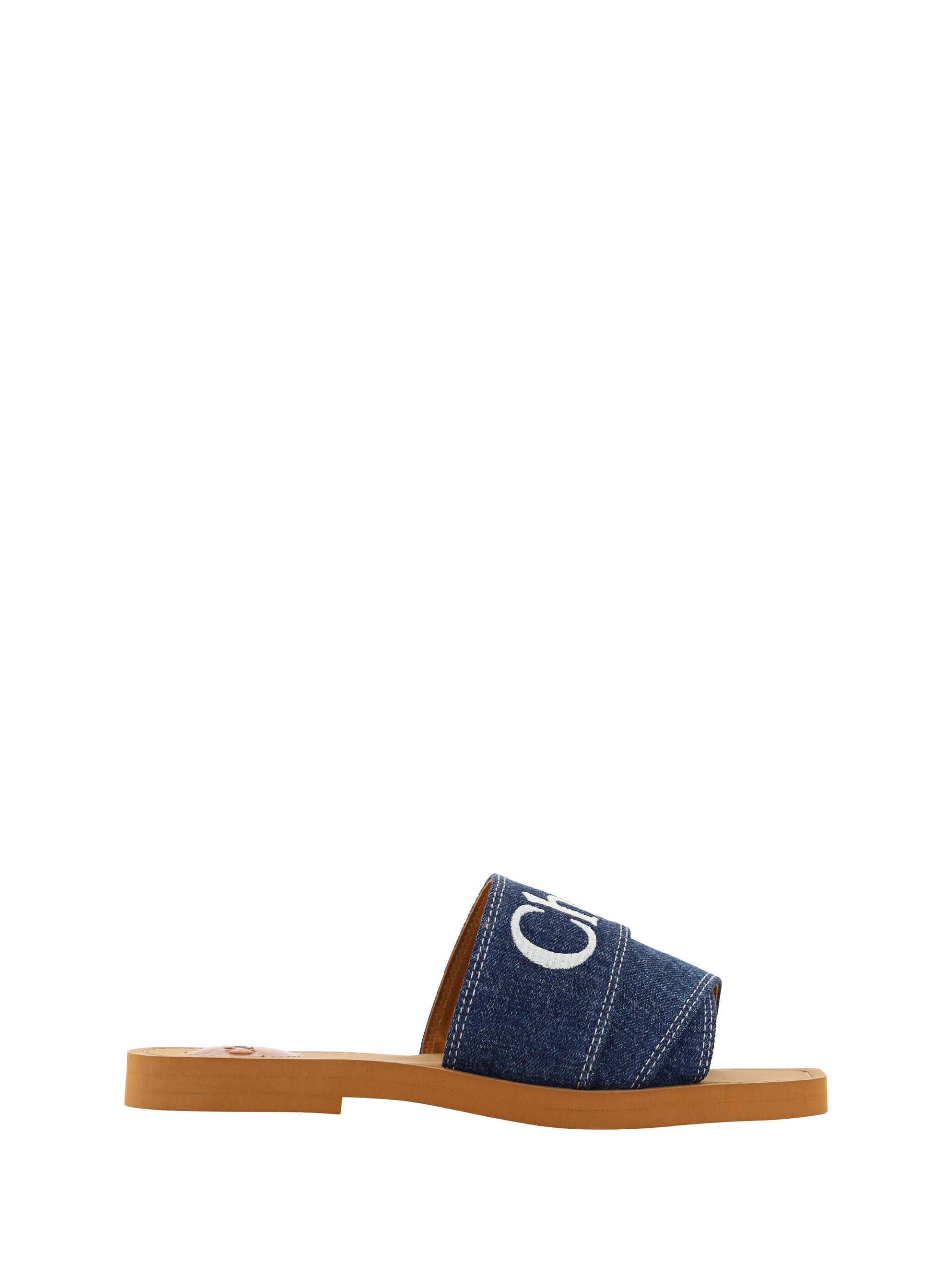 Chloé Denim Blue Cotton Slides Woody Sandals Chloé