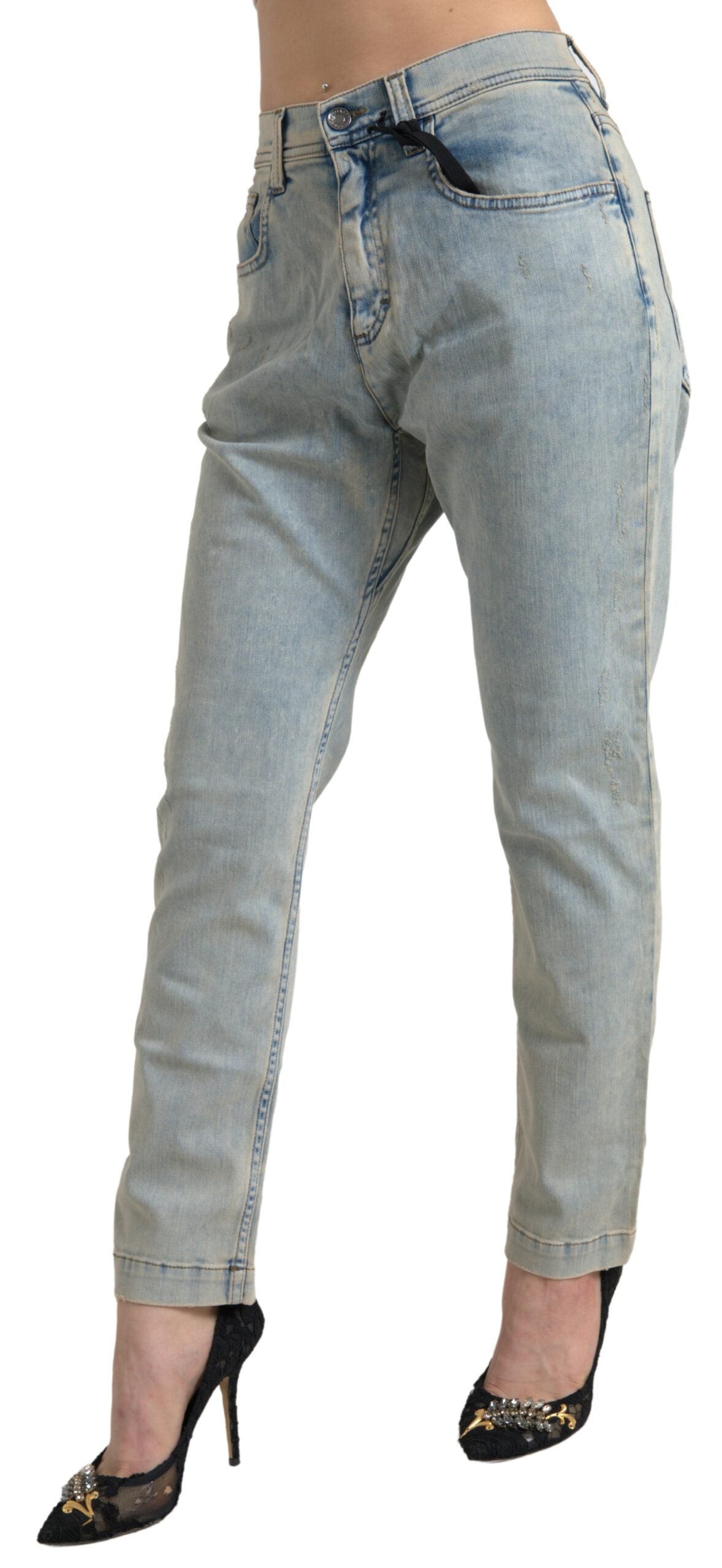 Dolce & Gabbana Blue Washed Cotton Mid Waist Skinny Jeans Dolce & Gabbana