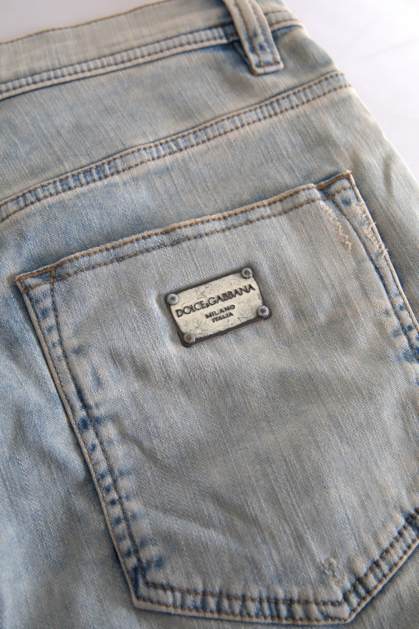 Dolce & Gabbana Blue Washed Cotton Mid Waist Skinny Jeans Dolce & Gabbana