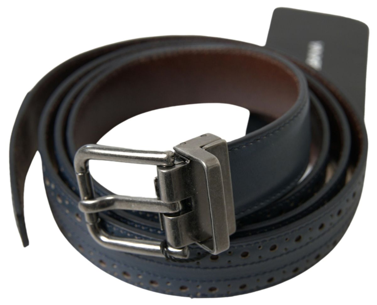 Dolce & Gabbana Blue Leather Perforated Metal Buckle Belt Dolce & Gabbana