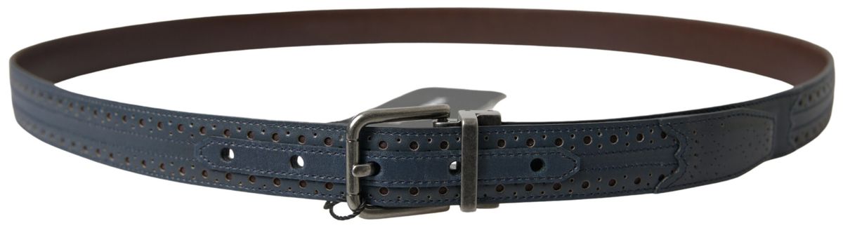 Dolce & Gabbana Blue Leather Perforated Metal Buckle Belt Dolce & Gabbana