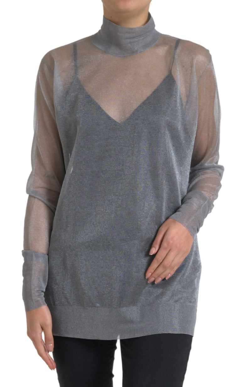 Dolce & Gabbana Gray Mesh Turtleneck Long Sleeve Blouse Top Dolce & Gabbana