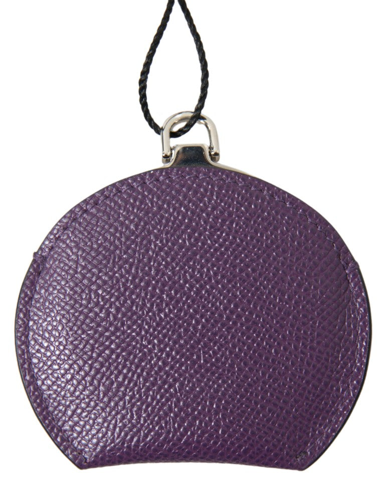 Dolce & Gabbana Purple Calfskin Leather Round Hand Mirror Holder Dolce & Gabbana