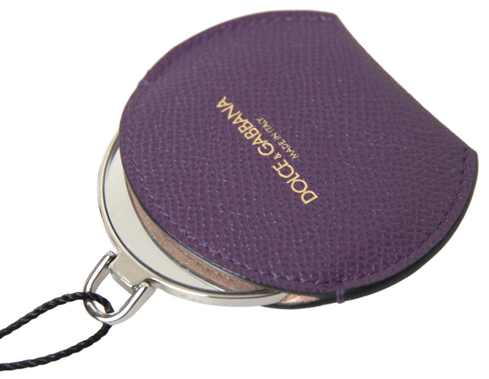 Dolce & Gabbana Purple Calfskin Leather Round Hand Mirror Holder Dolce & Gabbana