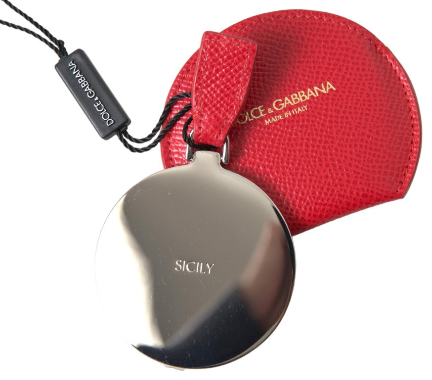 Dolce & Gabbana Red Calfskin Leather Hand Mirror Holder Dolce & Gabbana