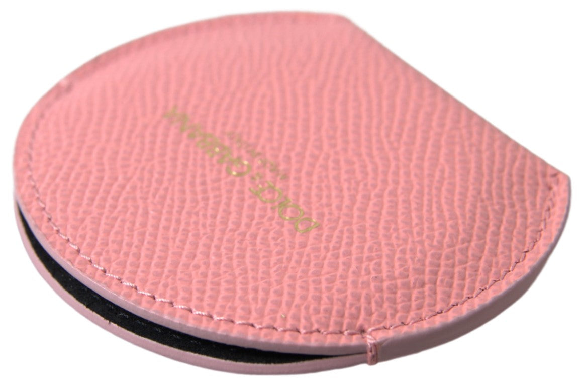 Dolce & Gabbana Pink Calfskin Leather Round Mirror Holder Dolce & Gabbana