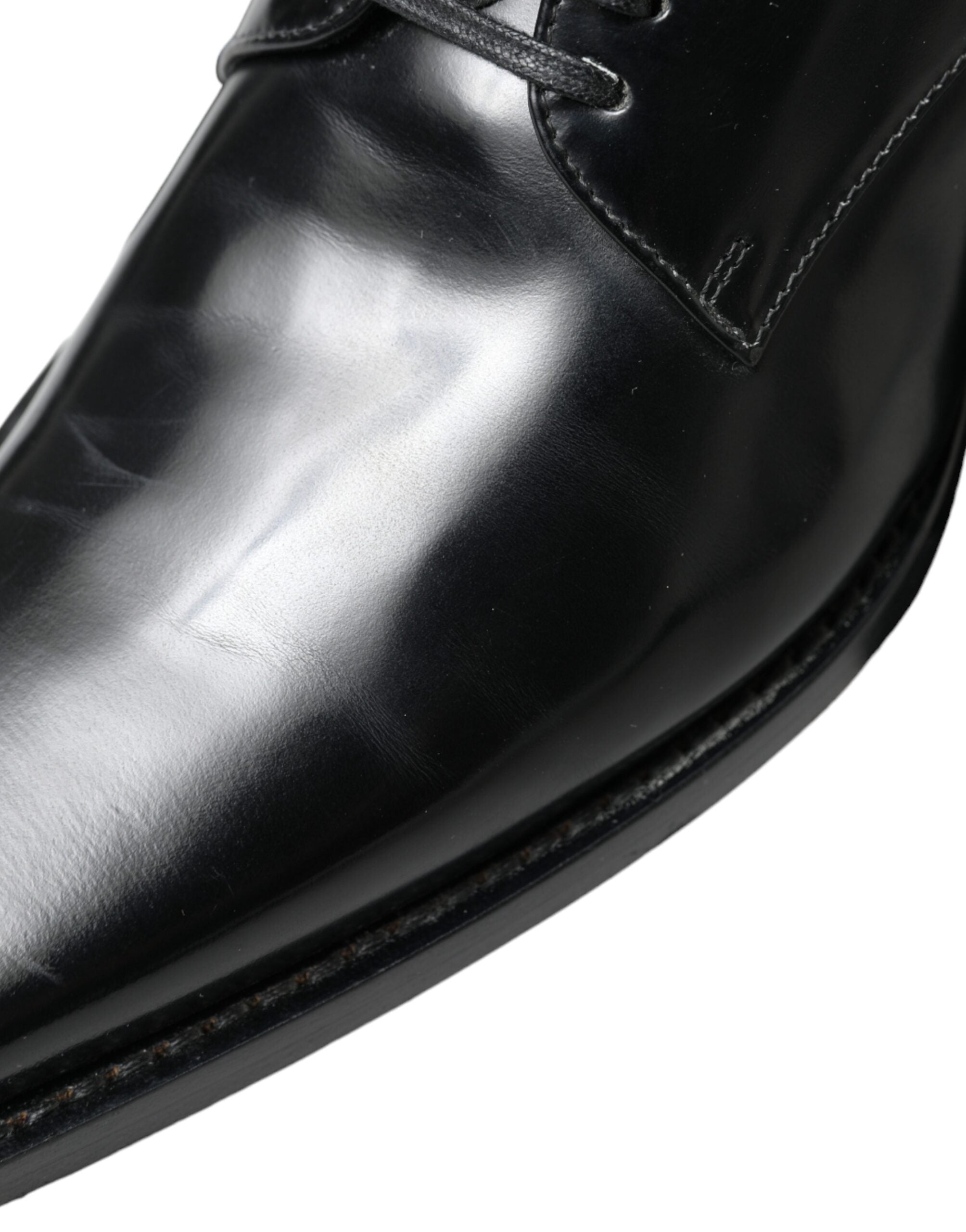 Dolce & Gabbana Black Leather Lace Up Formal Flats Shoes Dolce & Gabbana
