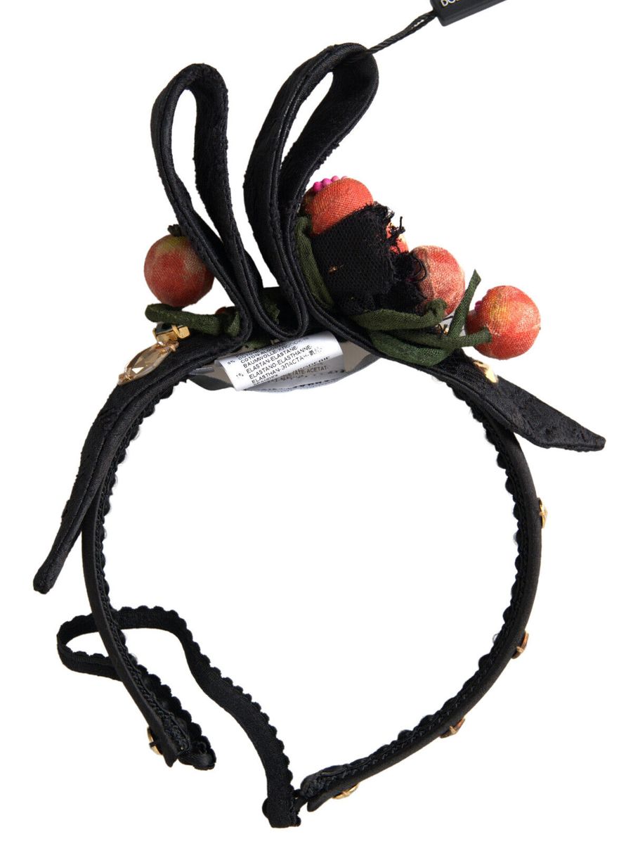 Dolce & Gabbana Black with multicolor Fig Fruit Crystal Tiara Diadem Headband Dolce & Gabbana